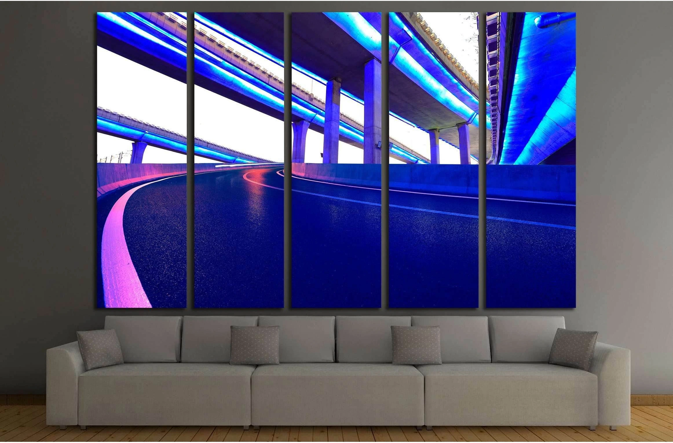 Empty road floor with city elevated bridge of night scene №3286 Ready to Hang Canvas Print - Zellart Canvas Prints ALL_Products, s-3286