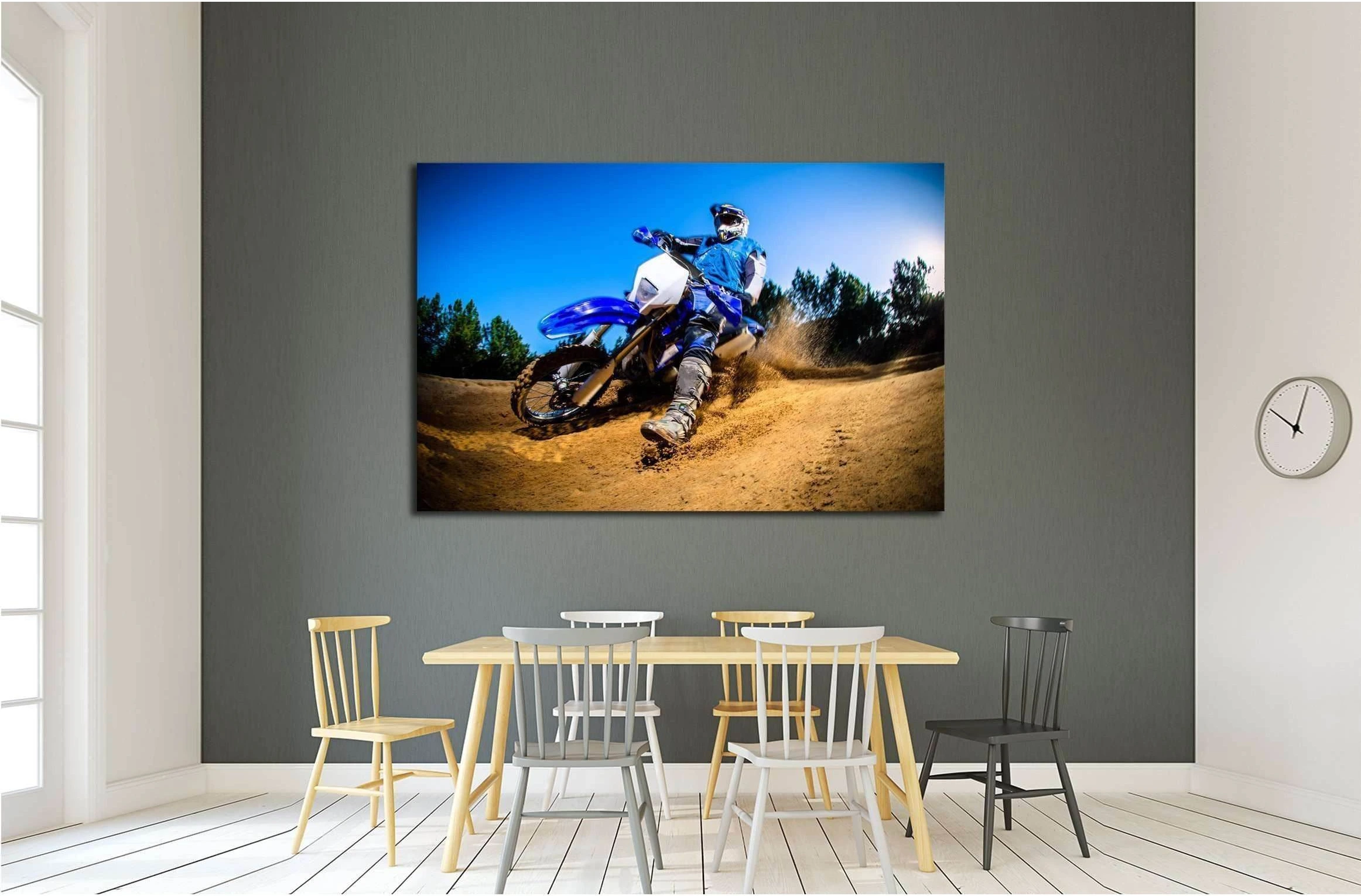 Enduro bike rider on action. Turn on sand terrain. №2474 Ready to Hang Canvas Print - Zellart Canvas Prints ALL_Products, s-2474