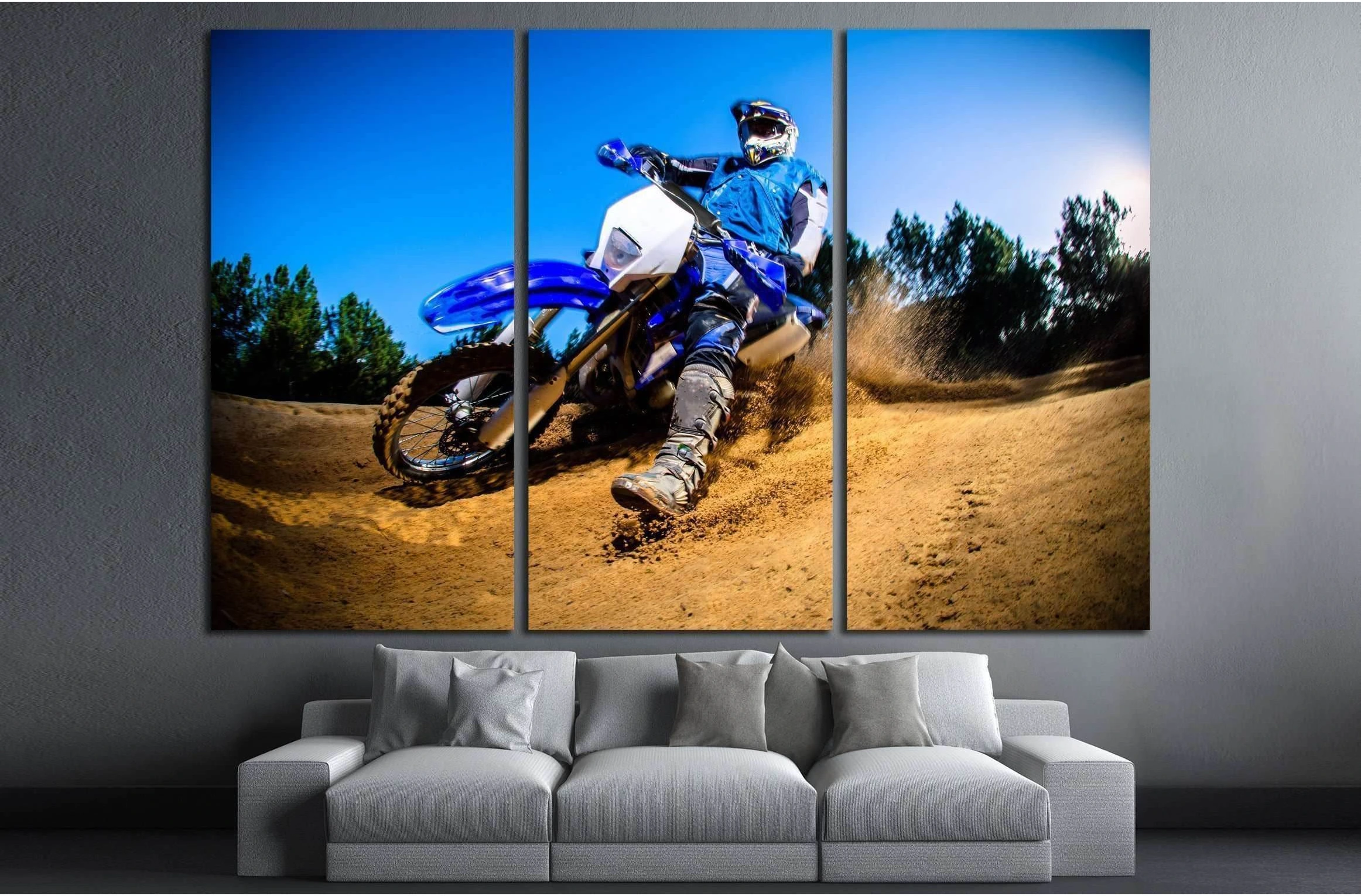 Enduro bike rider on action. Turn on sand terrain. №2474 Ready to Hang Canvas Print - Zellart Canvas Prints ALL_Products, s-2474
