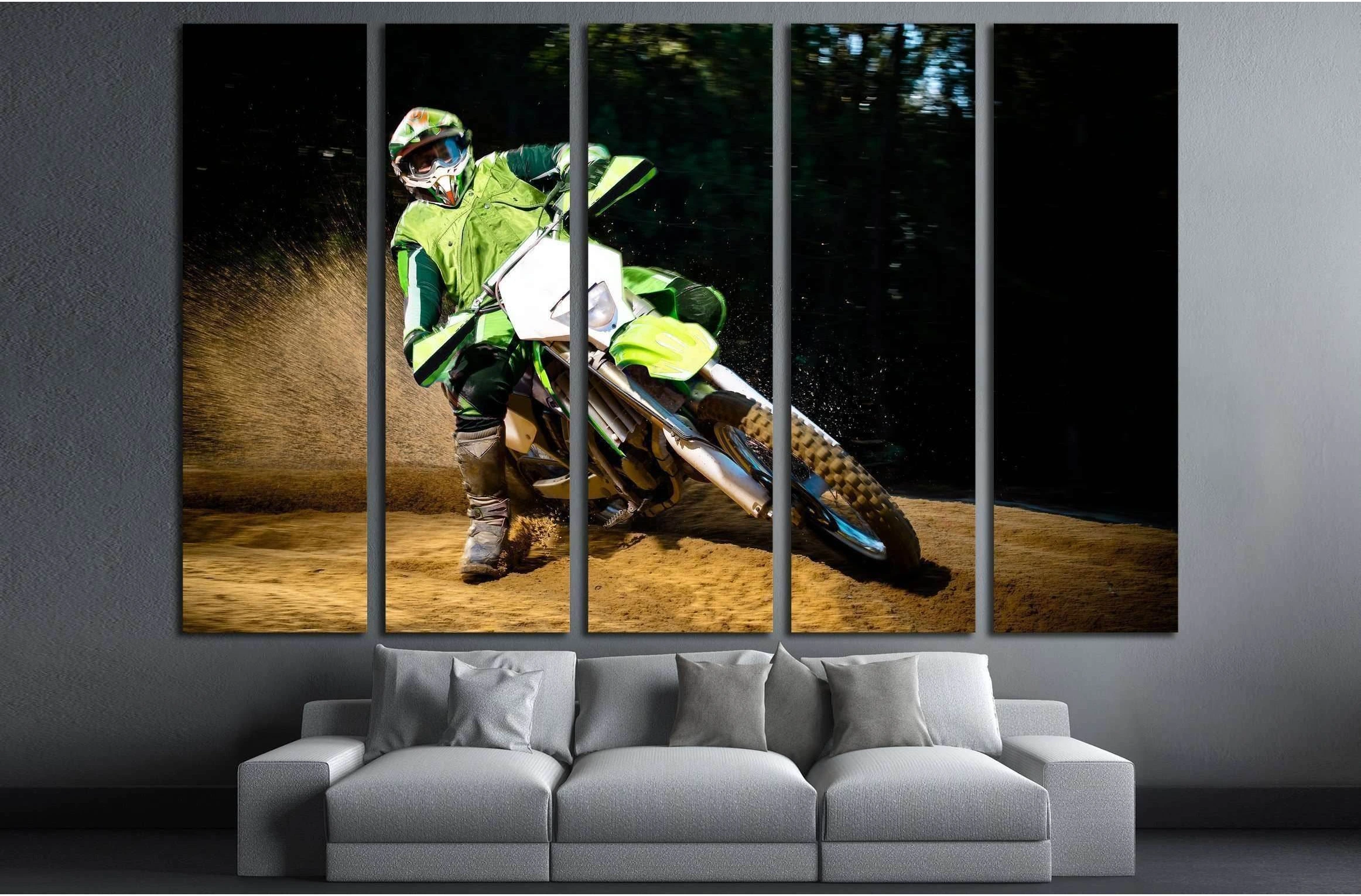 Enduro bike rider on action. Turn on sand terrain. №2477 Ready to Hang Canvas Print - Zellart Canvas Prints ALL_Products, s-2477