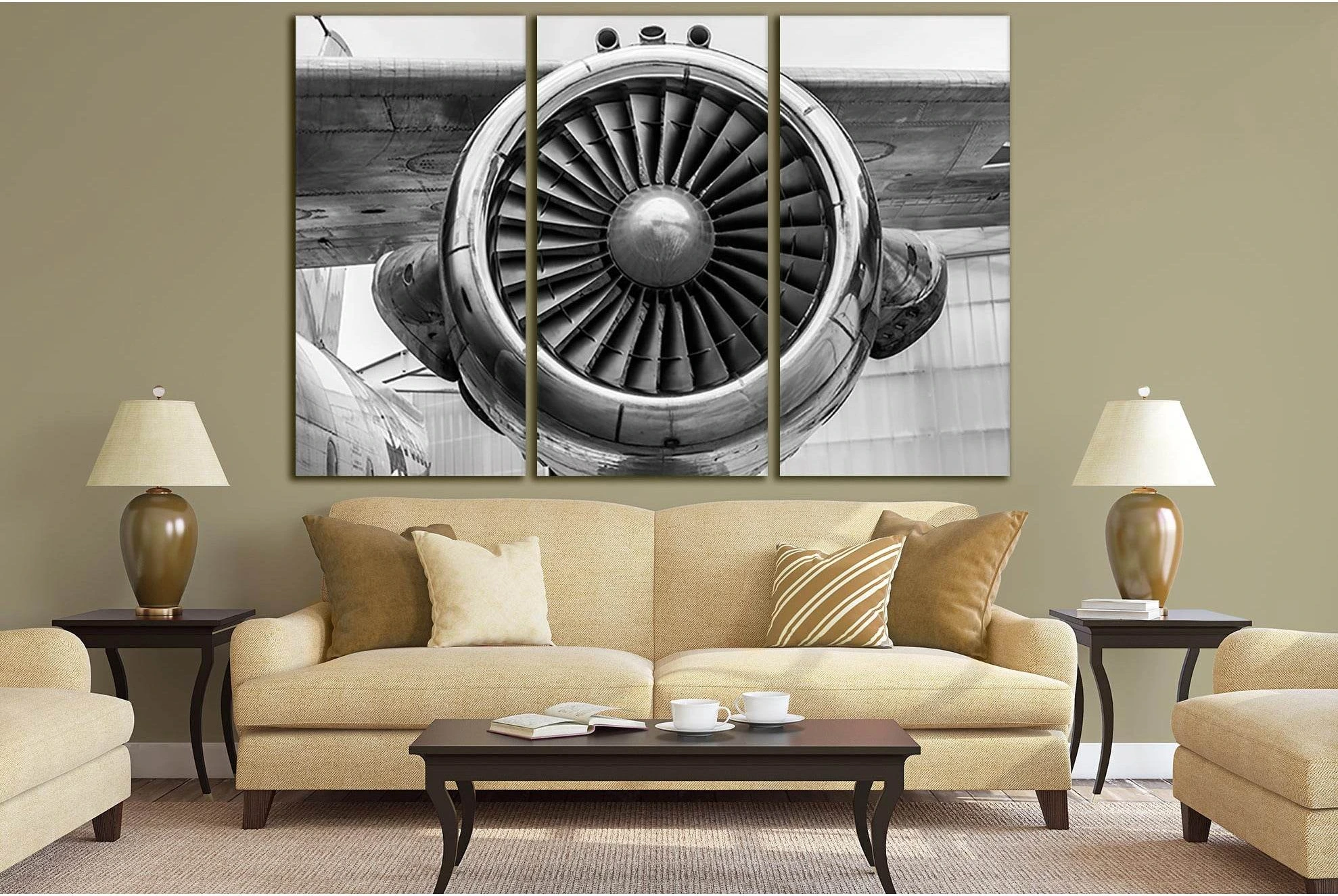 Engine Of Passenger Airplane №SL746 Ready to Hang Canvas Print - Zellart Canvas Prints 0new, ALL_Products, Engine, Engines Wall Art