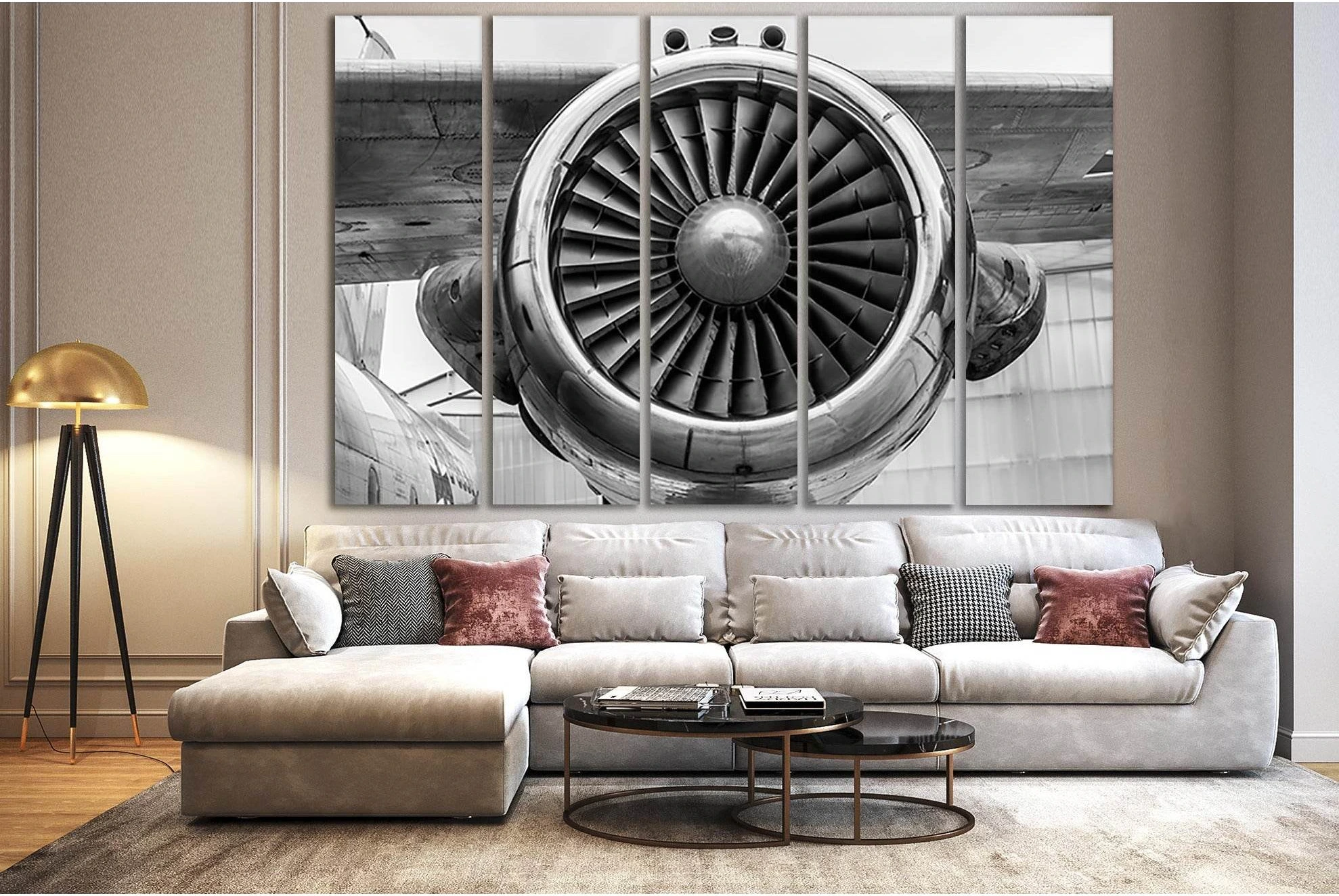 Engine Of Passenger Airplane №SL746 Ready to Hang Canvas Print - Zellart Canvas Prints 0new, ALL_Products, Engine, Engines Wall Art