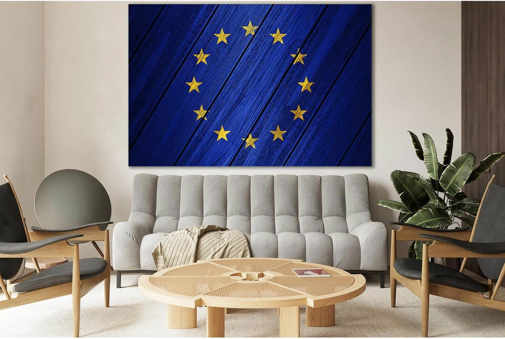 Europe Union Flag On Wood №SL1203 Ready to Hang Canvas Print - Zellart Canvas Prints 0new, ALL_Products, Flags