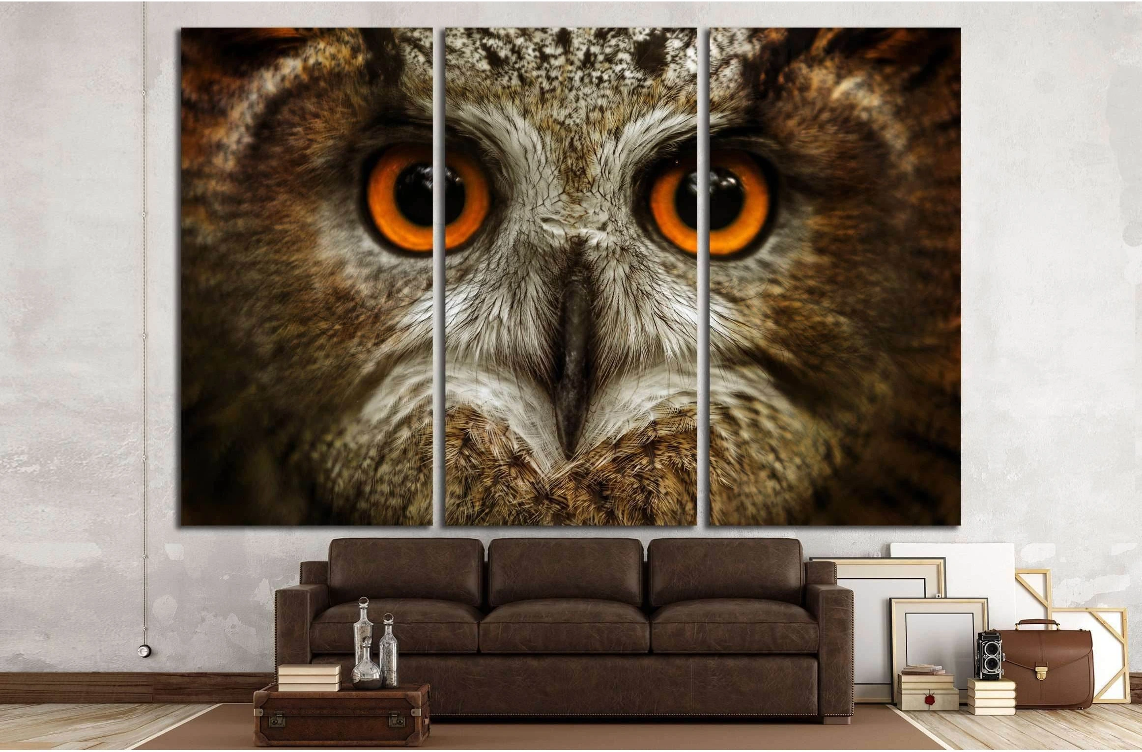European eagle owl. Eurasian eagle owl. Close-up face. Big eyes. wisdom. The evil eye. (Owl, Bubo bubo) №2374 Ready to Hang Canvas Print - Zellart Canvas Prints ALL_Products, Owl, s-2374