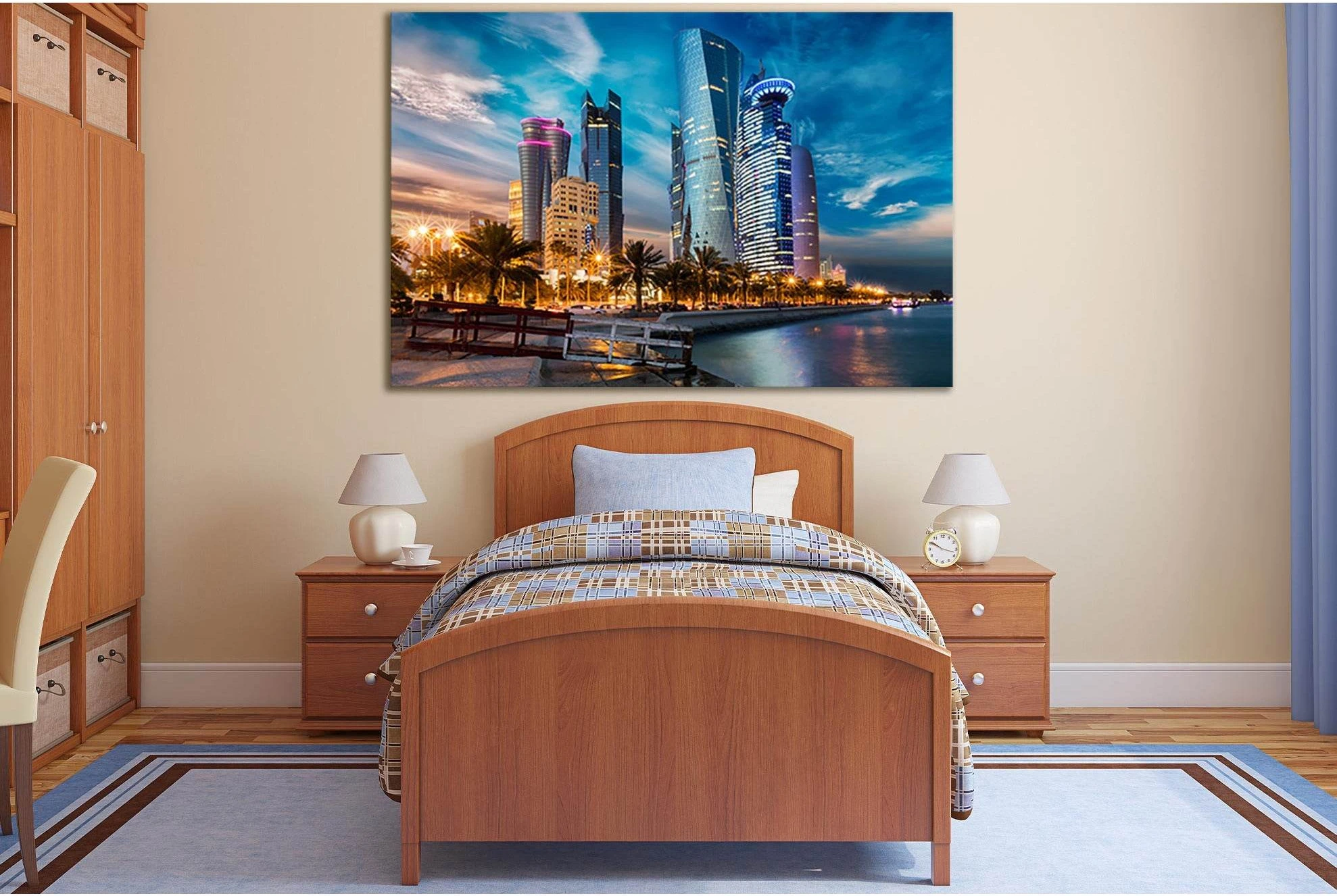 Evening Houses Skyscrapers Qatar №SL1456 Ready to Hang Canvas Print - Zellart Canvas Prints 0new, ALL_Products, CITYSCAPES & SKYLINES