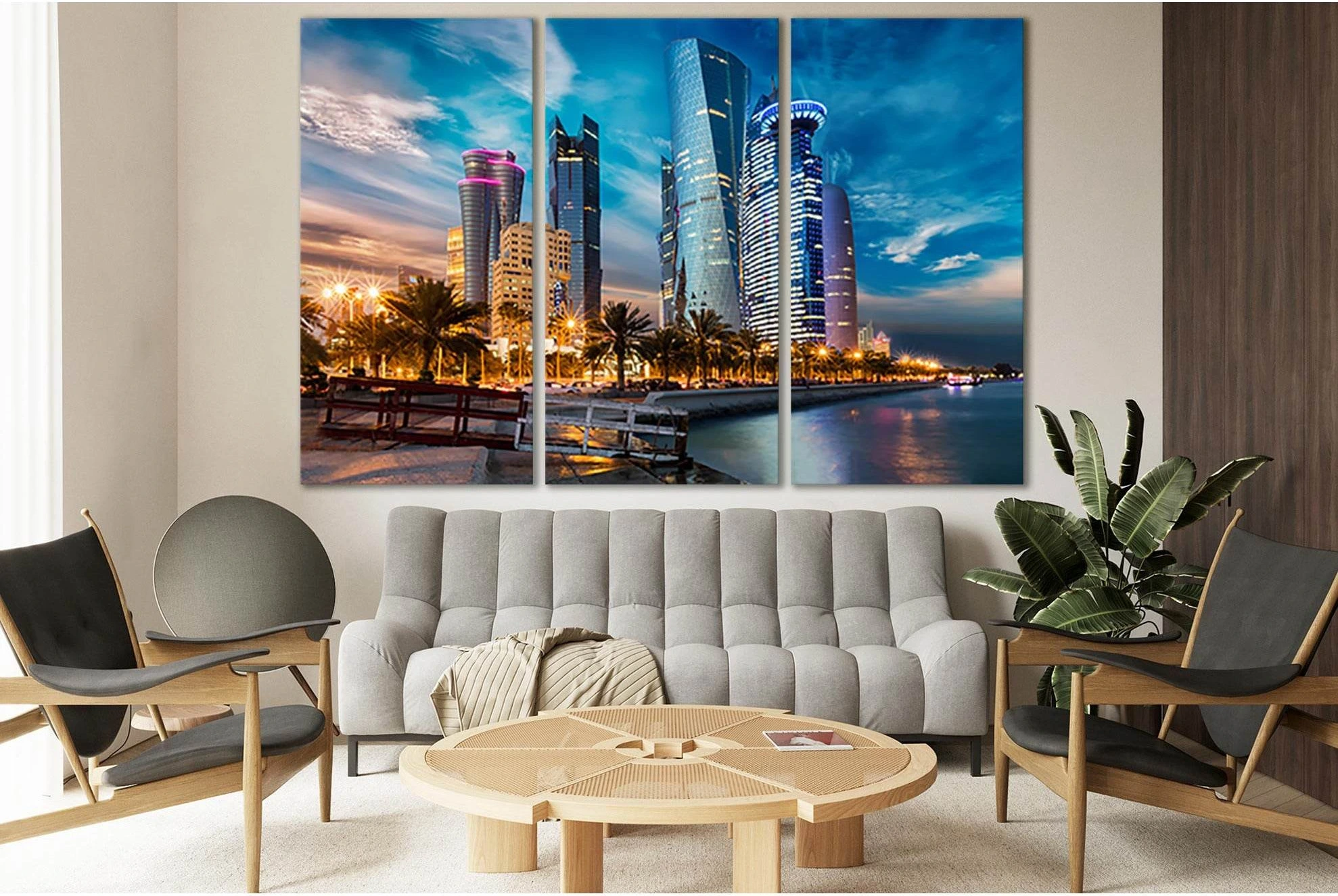 Evening Houses Skyscrapers Qatar №SL1456 Ready to Hang Canvas Print - Zellart Canvas Prints 0new, ALL_Products, CITYSCAPES & SKYLINES