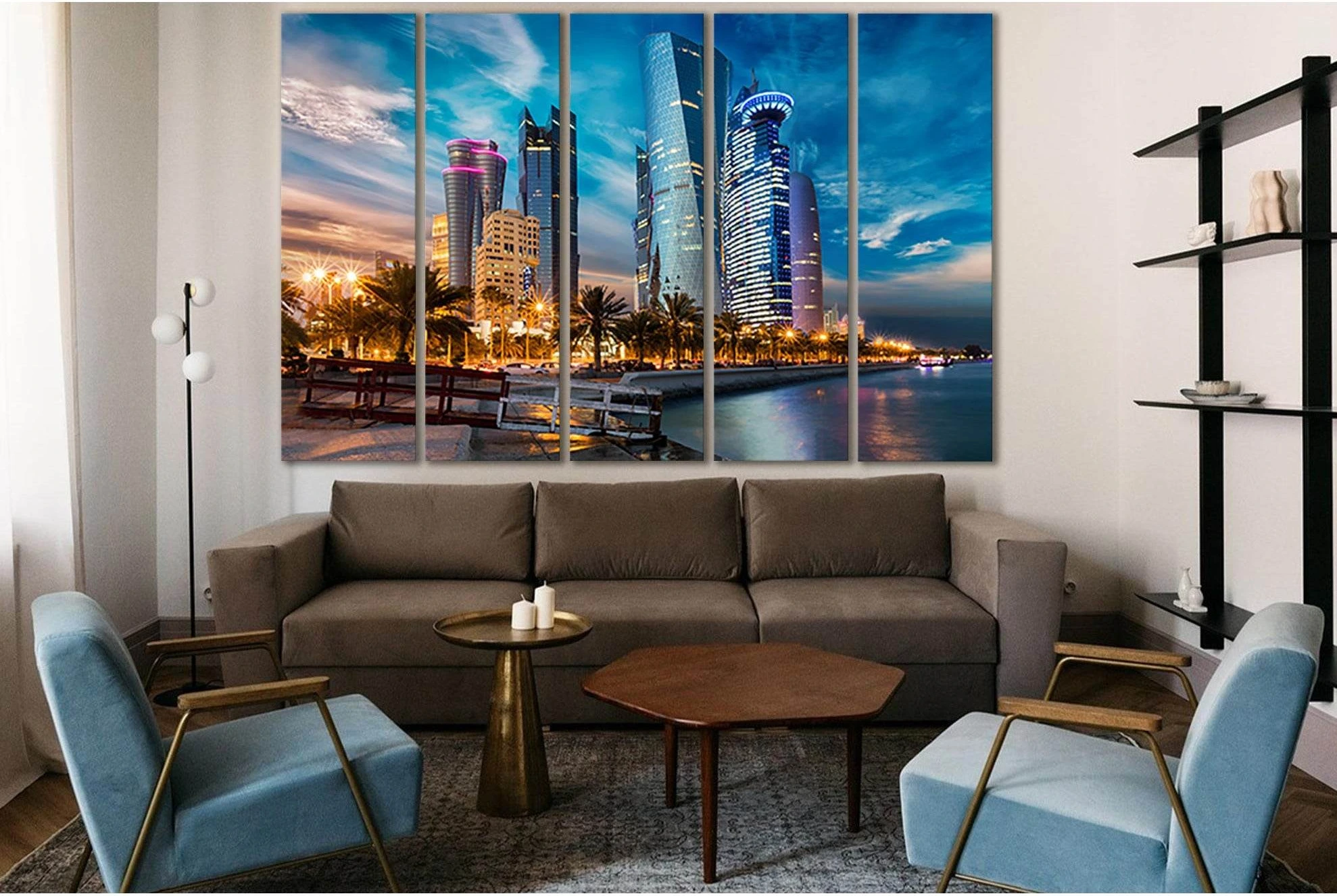 Evening Houses Skyscrapers Qatar №SL1456 Ready to Hang Canvas Print - Zellart Canvas Prints 0new, ALL_Products, CITYSCAPES & SKYLINES