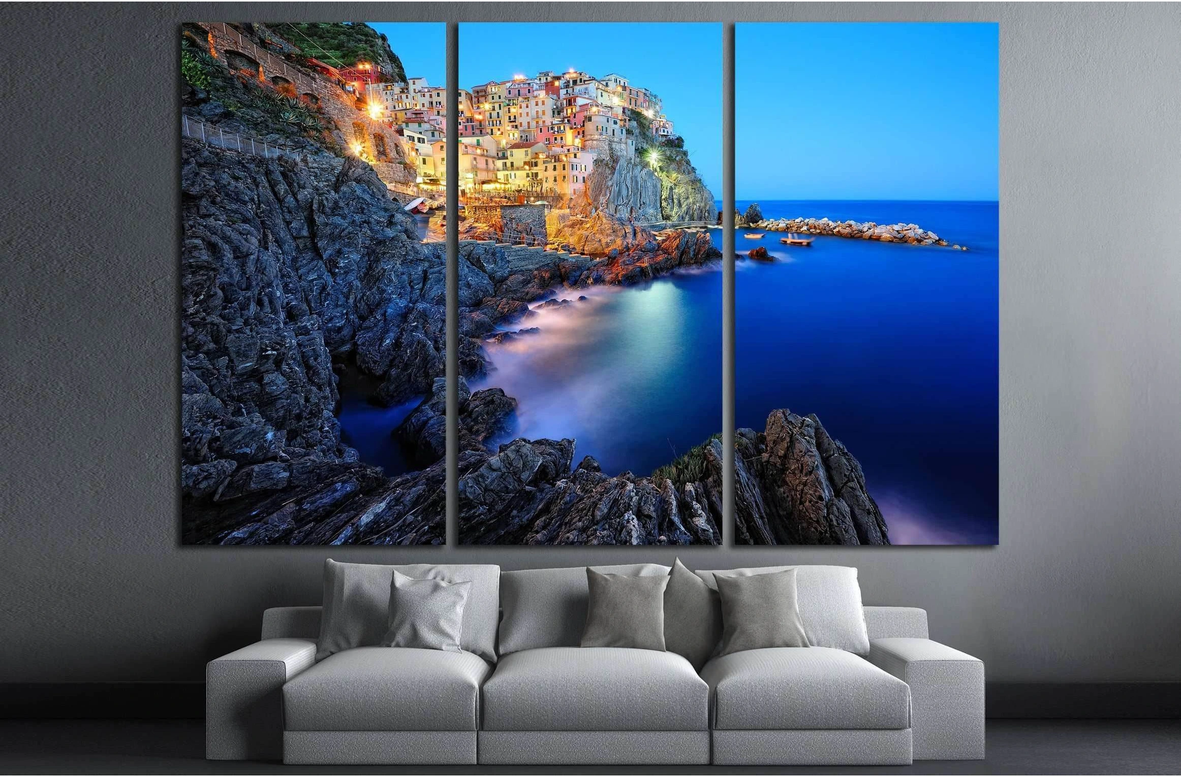 Evening in Manarola, a beautiful village in the National park of Cinque Terre, Italy №2624 Ready to Hang Canvas Print - Zellart Canvas Prints ALL_Products, s-2624