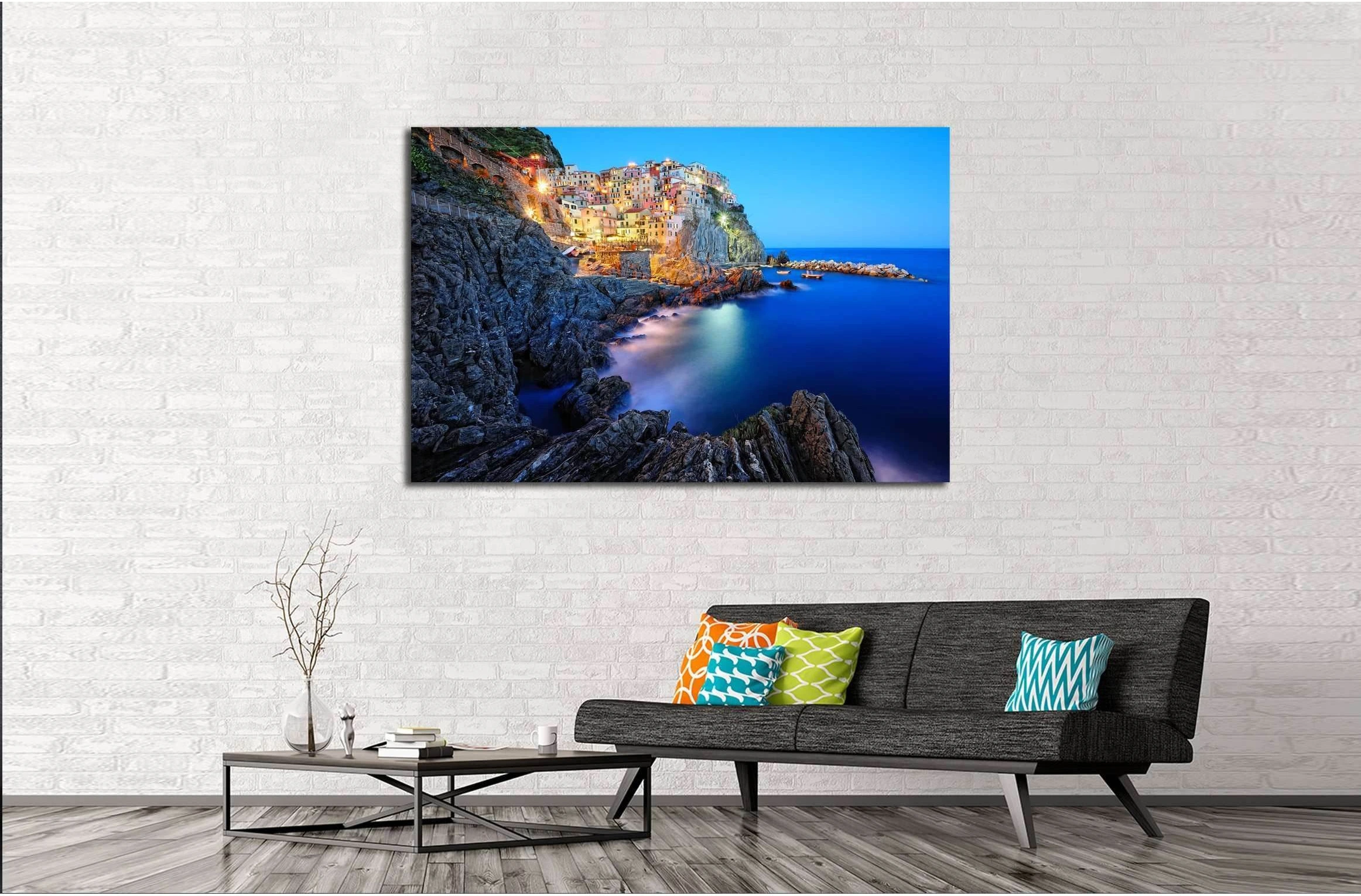 Evening in Manarola, a beautiful village in the National park of Cinque Terre, Italy №2624 Ready to Hang Canvas Print - Zellart Canvas Prints ALL_Products, s-2624