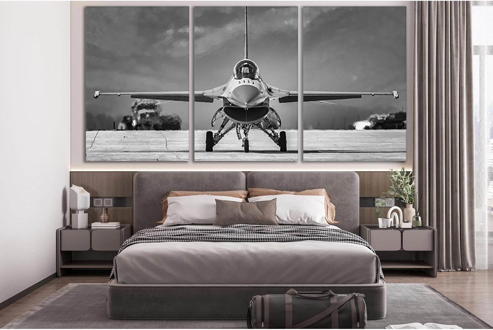 F-16 Fighting Falcon №SL861 Ready to Hang Canvas Print - Zellart Canvas Prints 0new, ALL_Products, Black & White Wall Art