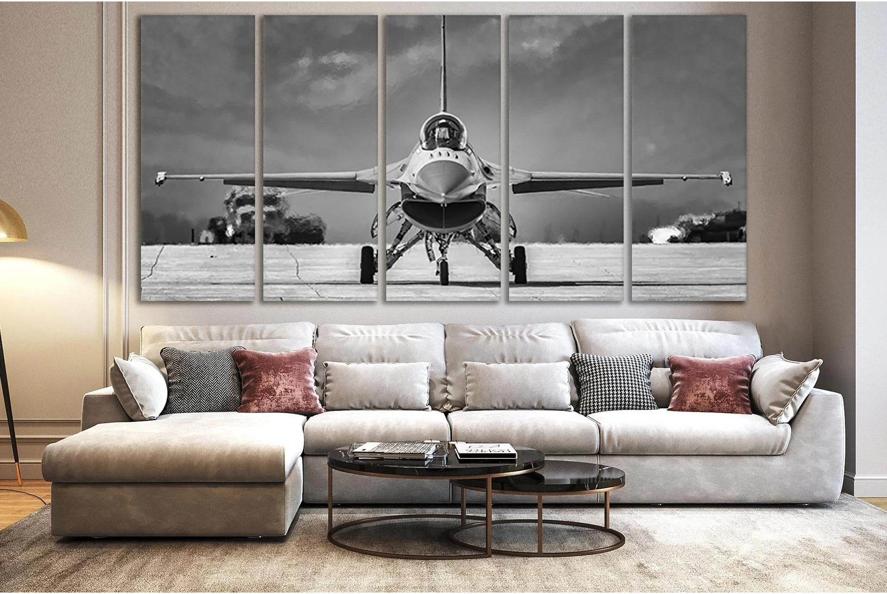 F-16 Fighting Falcon №SL861 Ready to Hang Canvas Print - Zellart Canvas Prints 0new, ALL_Products, Black & White Wall Art