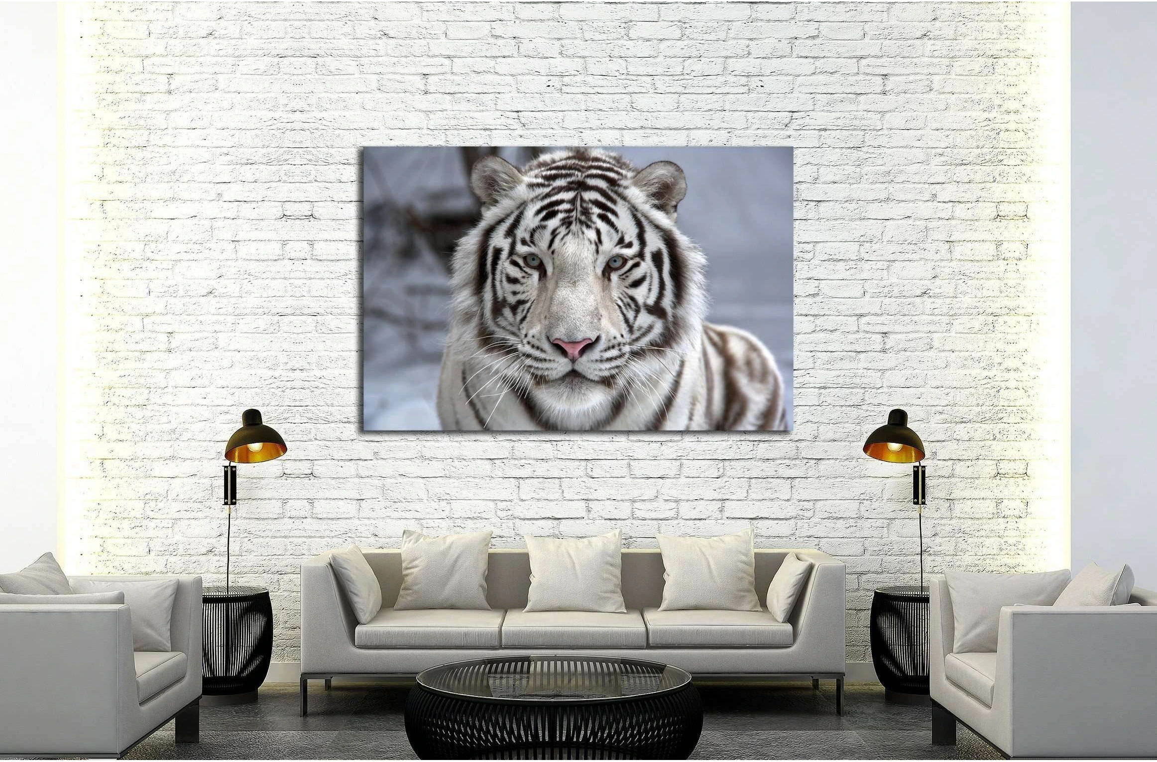 Face to face with white bengal tiger №2345 Ready to Hang Canvas Print - Zellart Canvas Prints ALL_Products, s-2345, Tiger