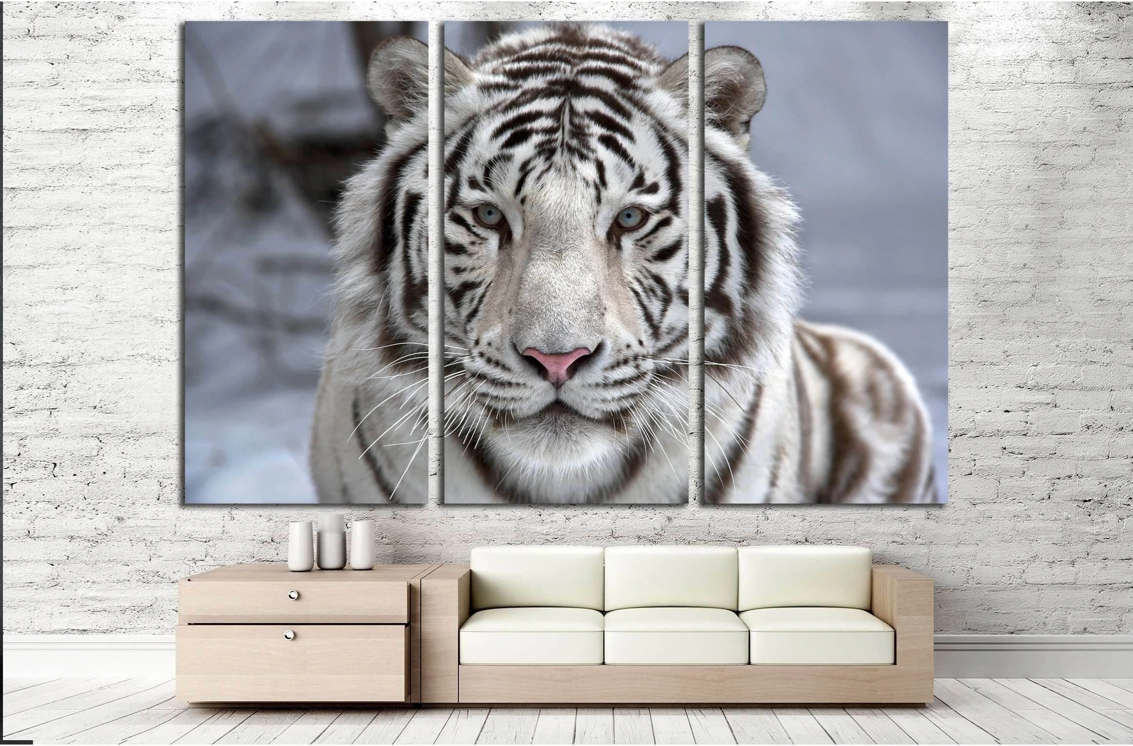 Face to face with white bengal tiger №2345 Ready to Hang Canvas Print - Zellart Canvas Prints ALL_Products, s-2345, Tiger