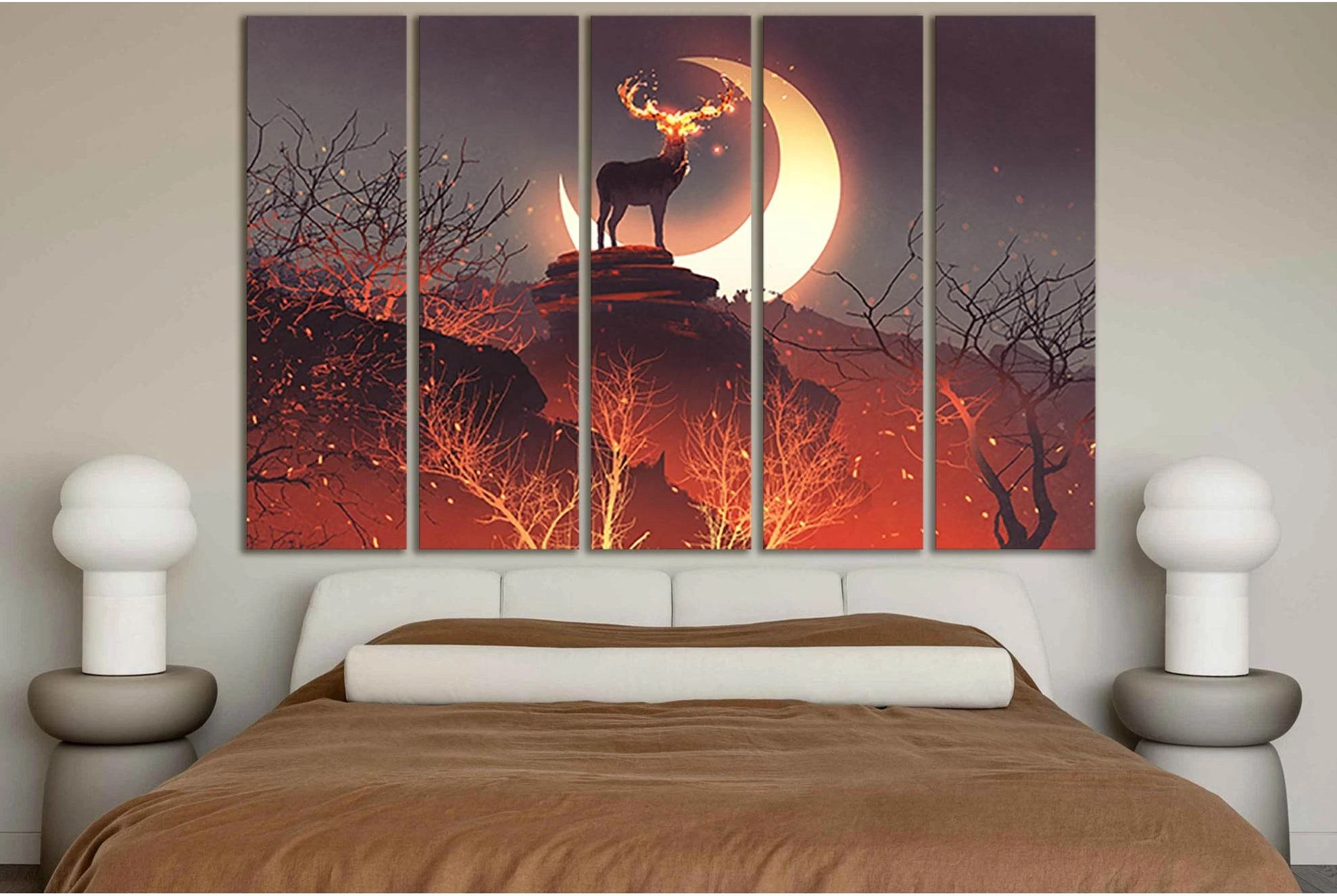 Fairy Deer With Fiery Horns №SL1261 Ready to Hang Canvas Print - Zellart Canvas Prints 0new, ALL_Products, Fantasy And Sci Fi Wall Art