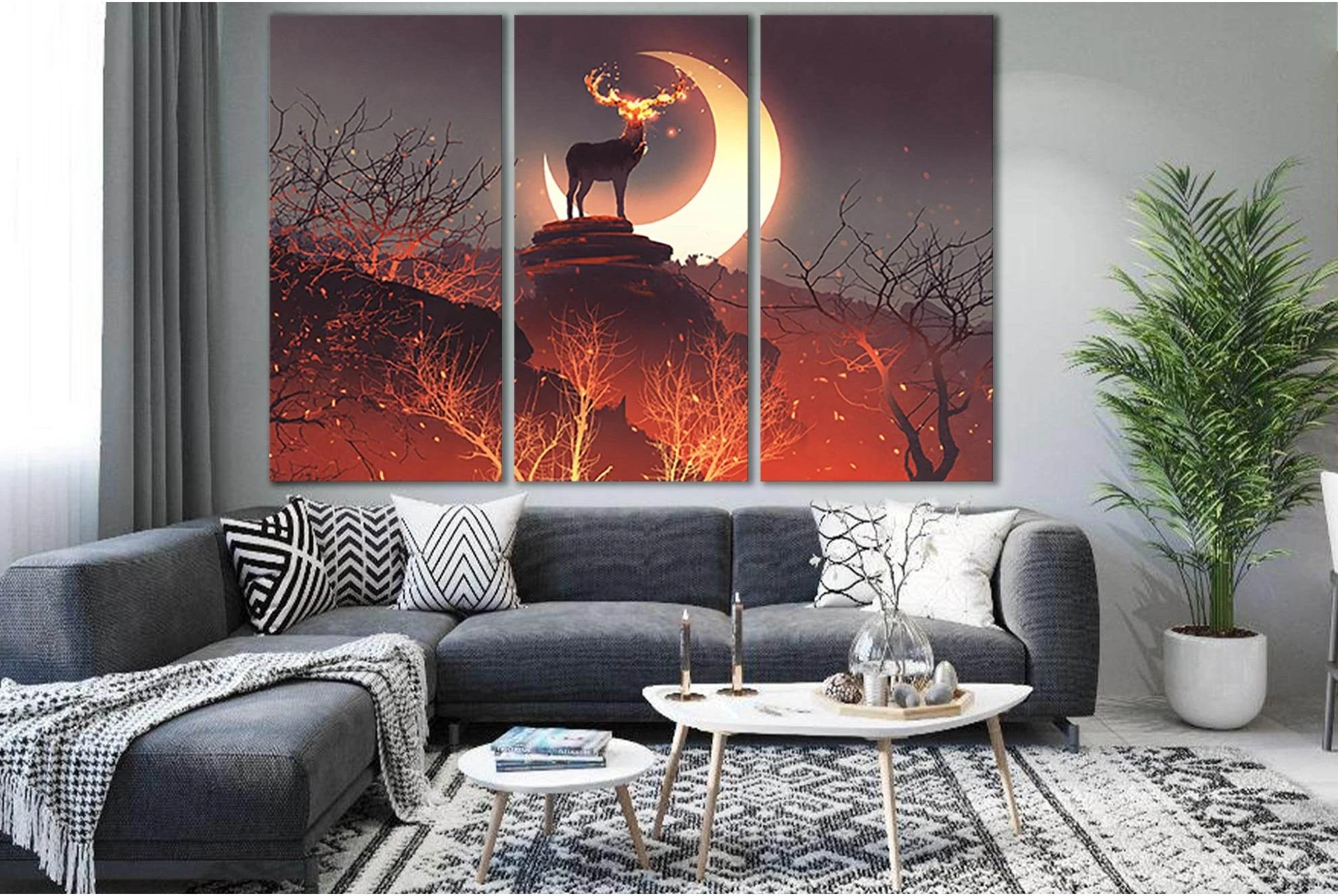 Fairy Deer With Fiery Horns №SL1261 Ready to Hang Canvas Print - Zellart Canvas Prints 0new, ALL_Products, Fantasy And Sci Fi Wall Art