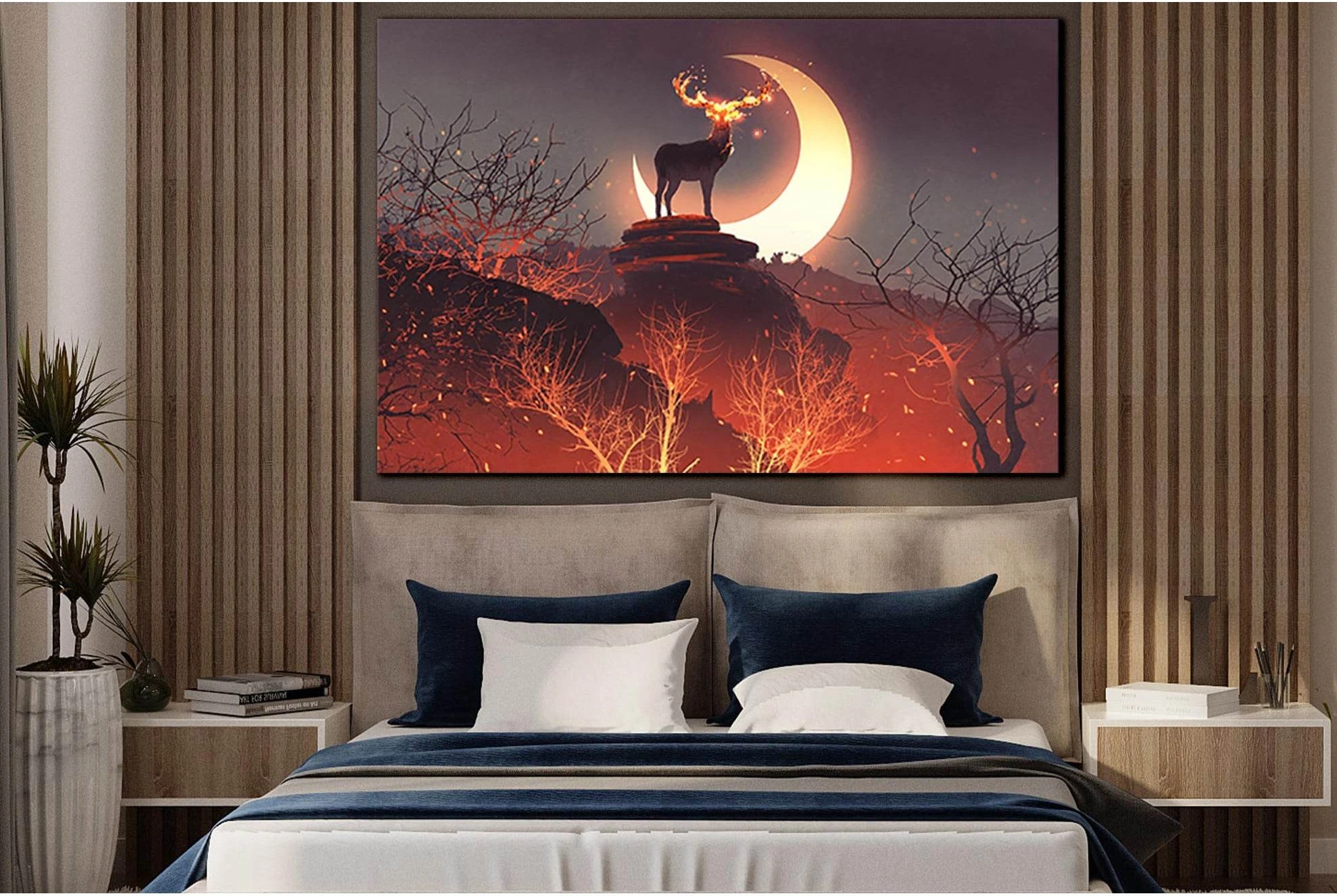 Fairy Deer With Fiery Horns №SL1261 Ready to Hang Canvas Print - Zellart Canvas Prints 0new, ALL_Products, Fantasy And Sci Fi Wall Art