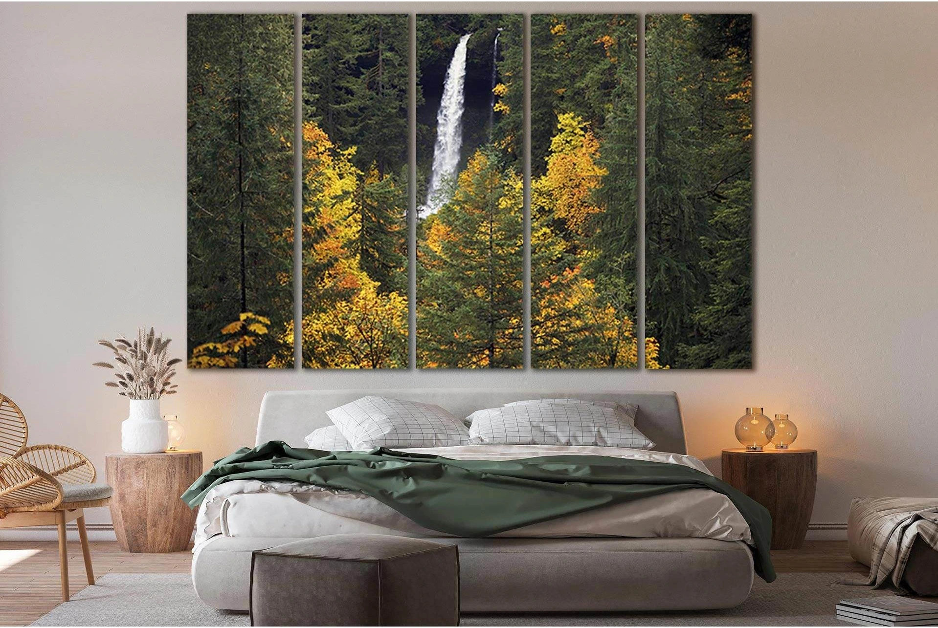Falls In Autumn Forest №SL625 Ready to Hang Canvas Print - Zellart Canvas Prints 0new, ALL_Products, Autumn Wall Art