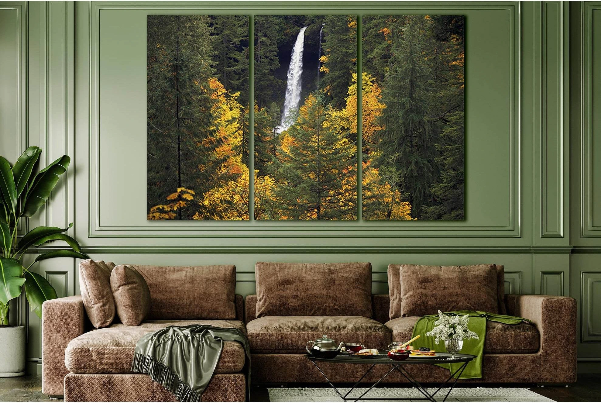 Falls In Autumn Forest №SL625 Ready to Hang Canvas Print - Zellart Canvas Prints 0new, ALL_Products, Autumn Wall Art