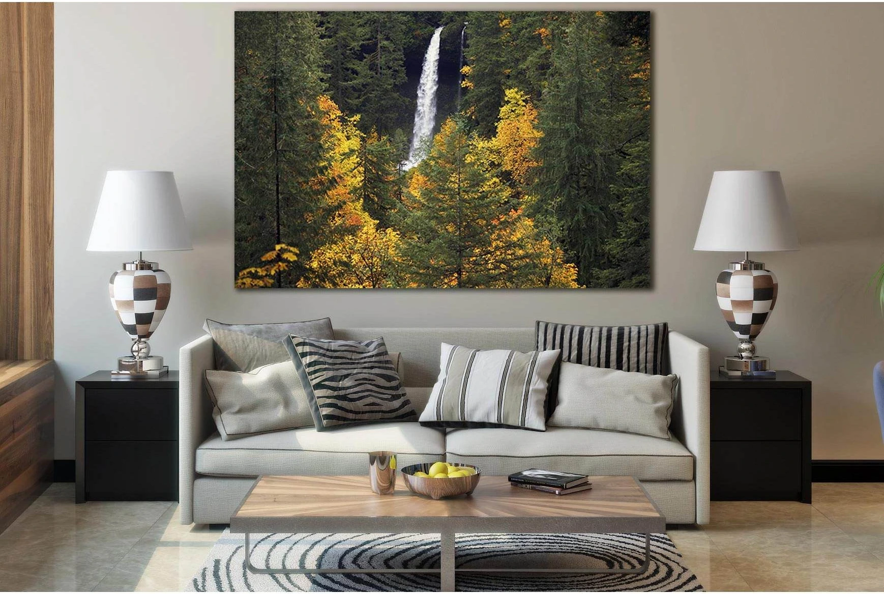 Falls In Autumn Forest №SL625 Ready to Hang Canvas Print - Zellart Canvas Prints 0new, ALL_Products, Autumn Wall Art