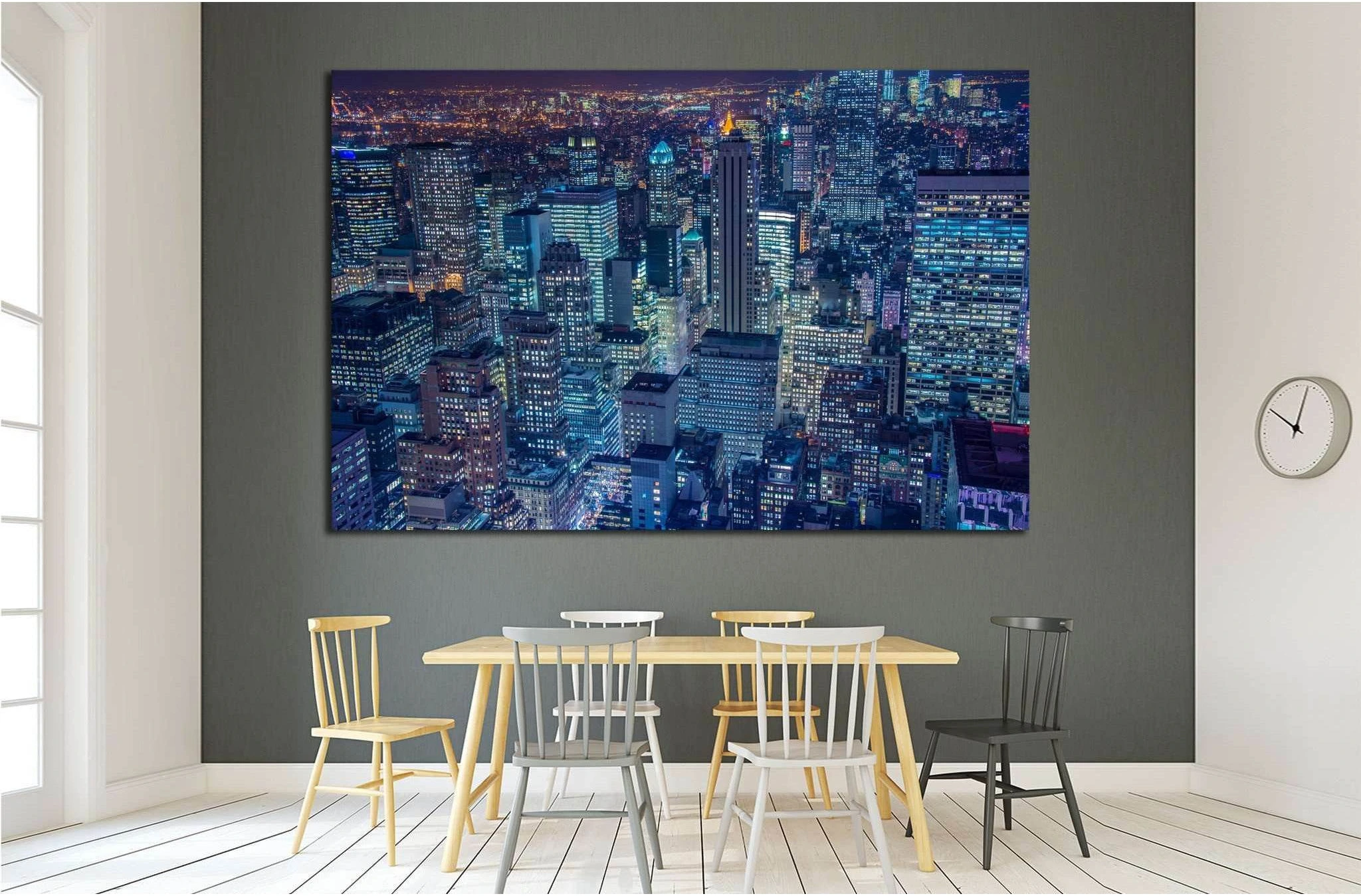 Famous skyscrapers of New York at night №1535 Ready to Hang Canvas Print - Zellart Canvas Prints 0_NY_ART, ALL_Products, s-1535