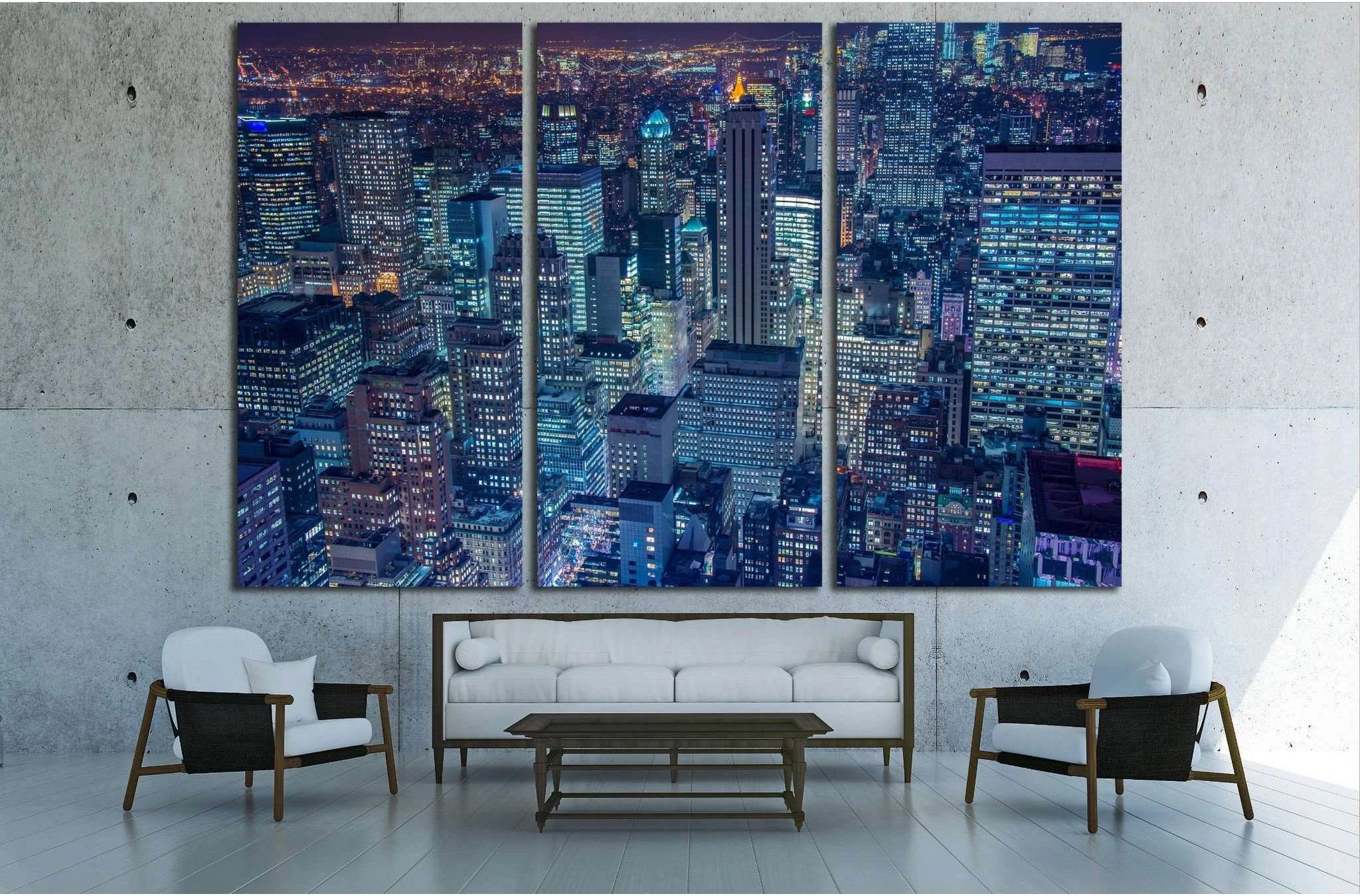 Famous skyscrapers of New York at night №1535 Ready to Hang Canvas Print - Zellart Canvas Prints 0_NY_ART, ALL_Products, s-1535
