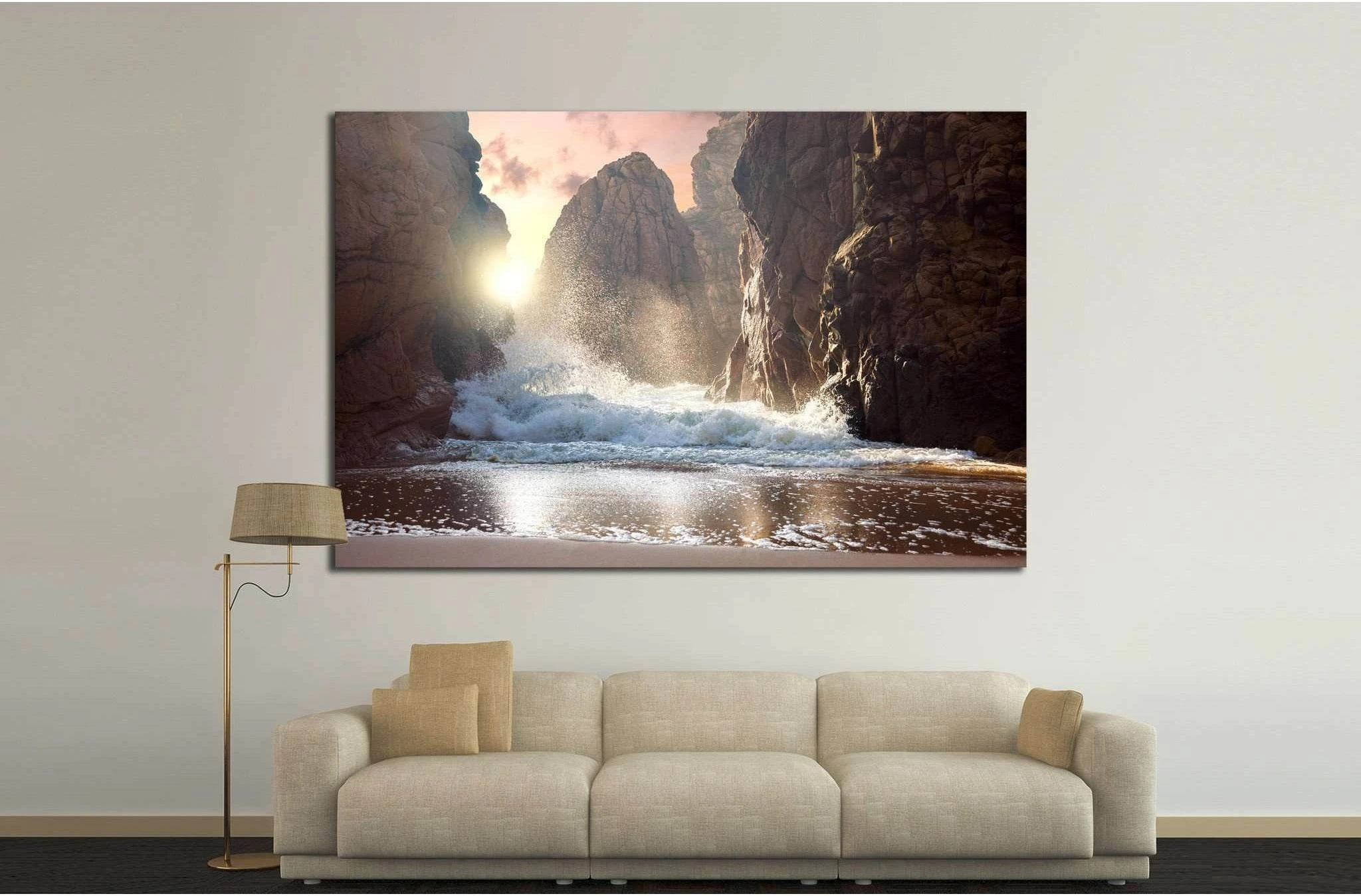 Fantastic big rocks and ocean waves at sundown time №1400 Ready to Hang Canvas Print - Zellart Canvas Prints ALL_Products, s-1400