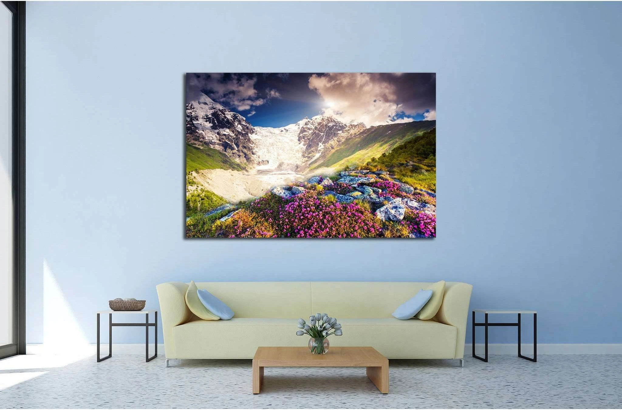 Fantastic colorful sunset and bloom rhododendron at the foot of Tetnuldi №1967 Ready to Hang Canvas Print - Zellart Canvas Prints ALL_Products, s-1967