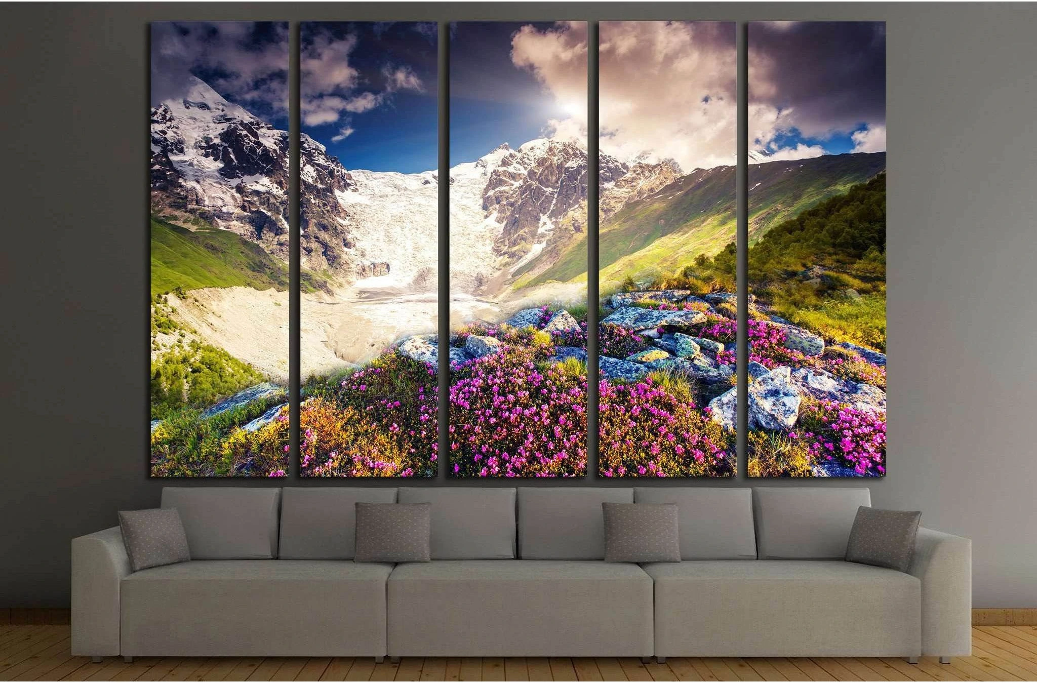 Fantastic colorful sunset and bloom rhododendron at the foot of Tetnuldi №1967 Ready to Hang Canvas Print - Zellart Canvas Prints ALL_Products, s-1967