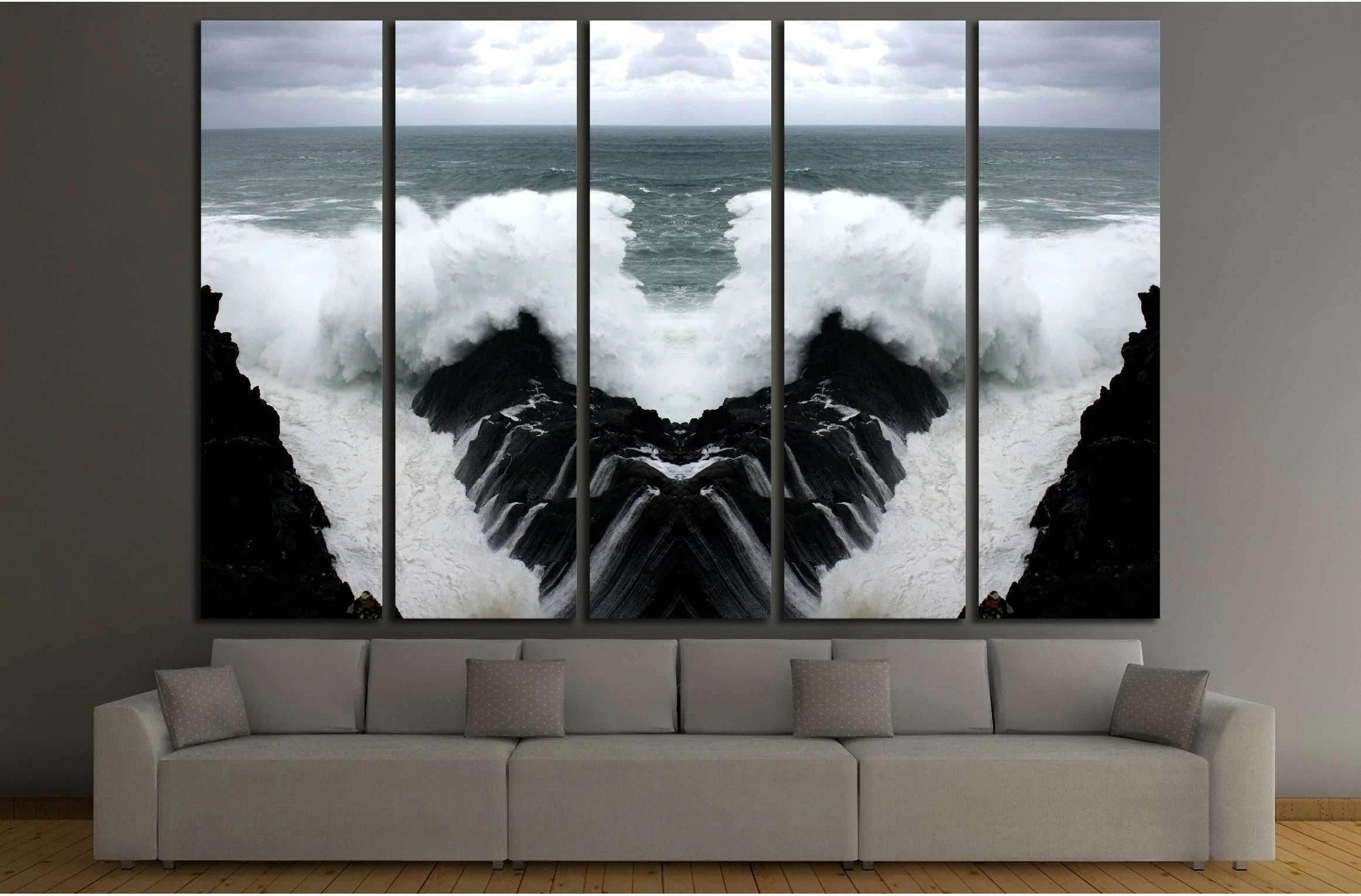 Fantastic sea,geometric composition of Wave crashing, artistic composition №2542 Ready to Hang Canvas Print - Zellart Canvas Prints ALL_Products, s-2542