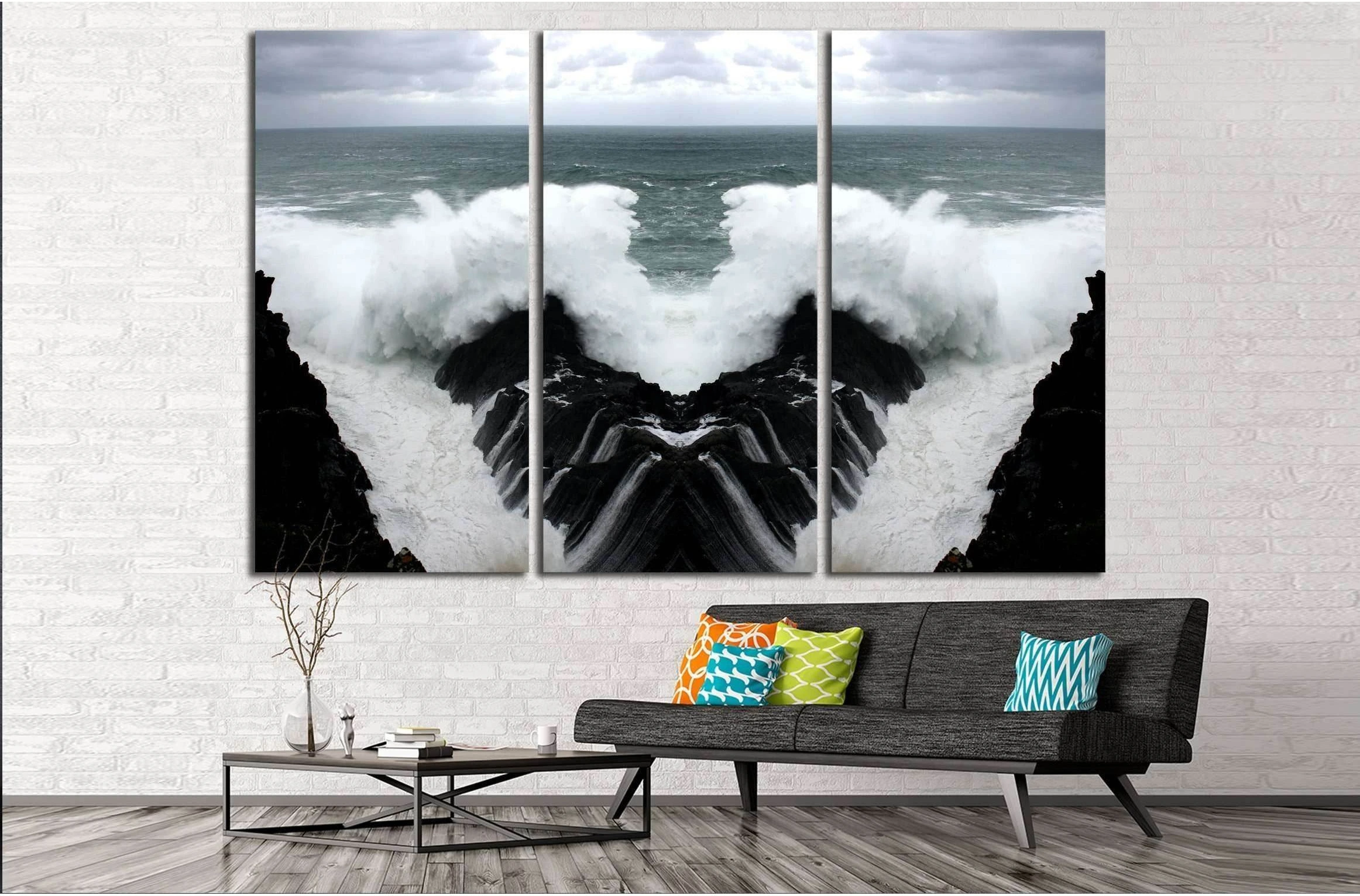 Fantastic sea,geometric composition of Wave crashing, artistic composition №2542 Ready to Hang Canvas Print - Zellart Canvas Prints ALL_Products, s-2542