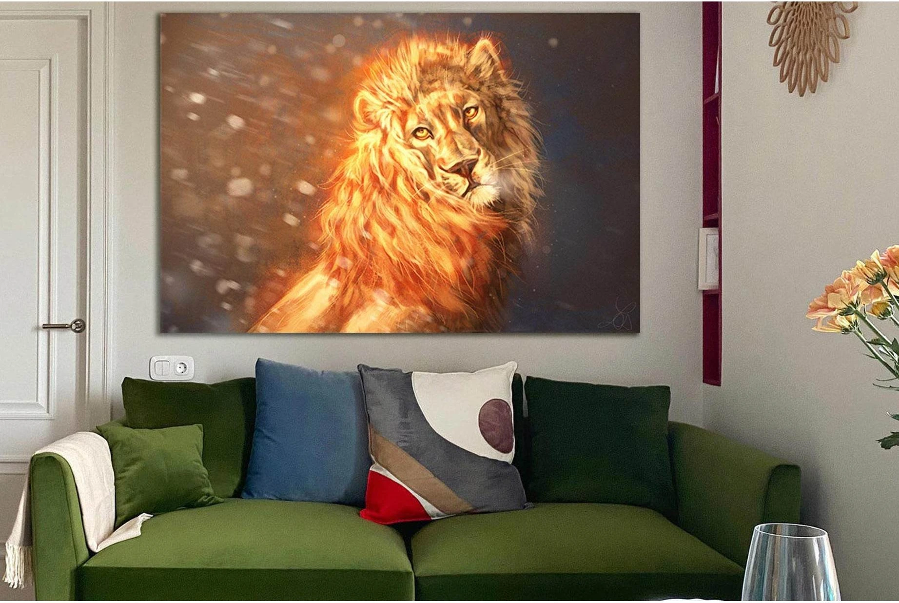 Fantasy Fire Lion №SL1054 Ready to Hang Canvas Print - Zellart Canvas Prints 0new, ALL_Products, Animals & Wildlife, Lion
