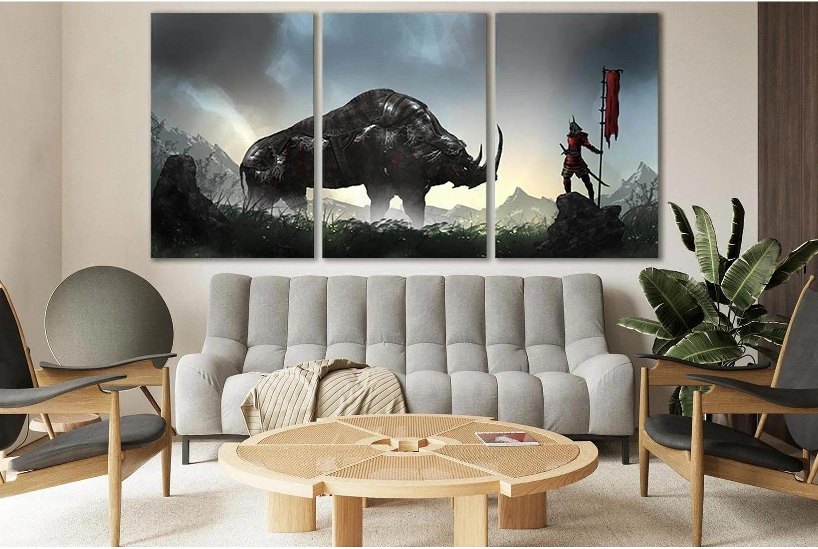 Fantasy Samurai And Rhino №SL1271 Ready to Hang Canvas Print - Zellart Canvas Prints 0new, ALL_Products, Fantasy And Sci Fi Wall Art