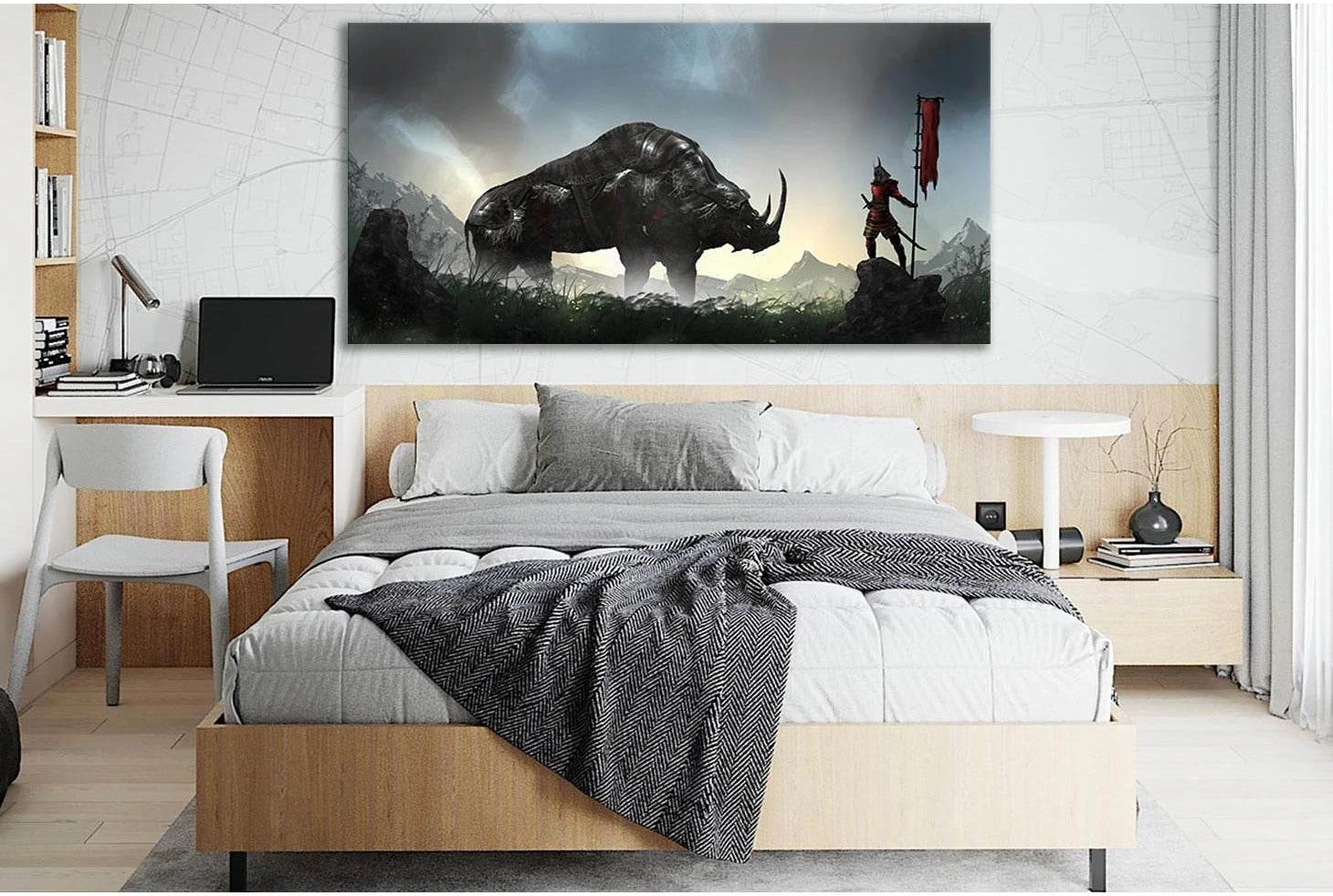 Fantasy Samurai And Rhino №SL1271 Ready to Hang Canvas Print - Zellart Canvas Prints 0new, ALL_Products, Fantasy And Sci Fi Wall Art