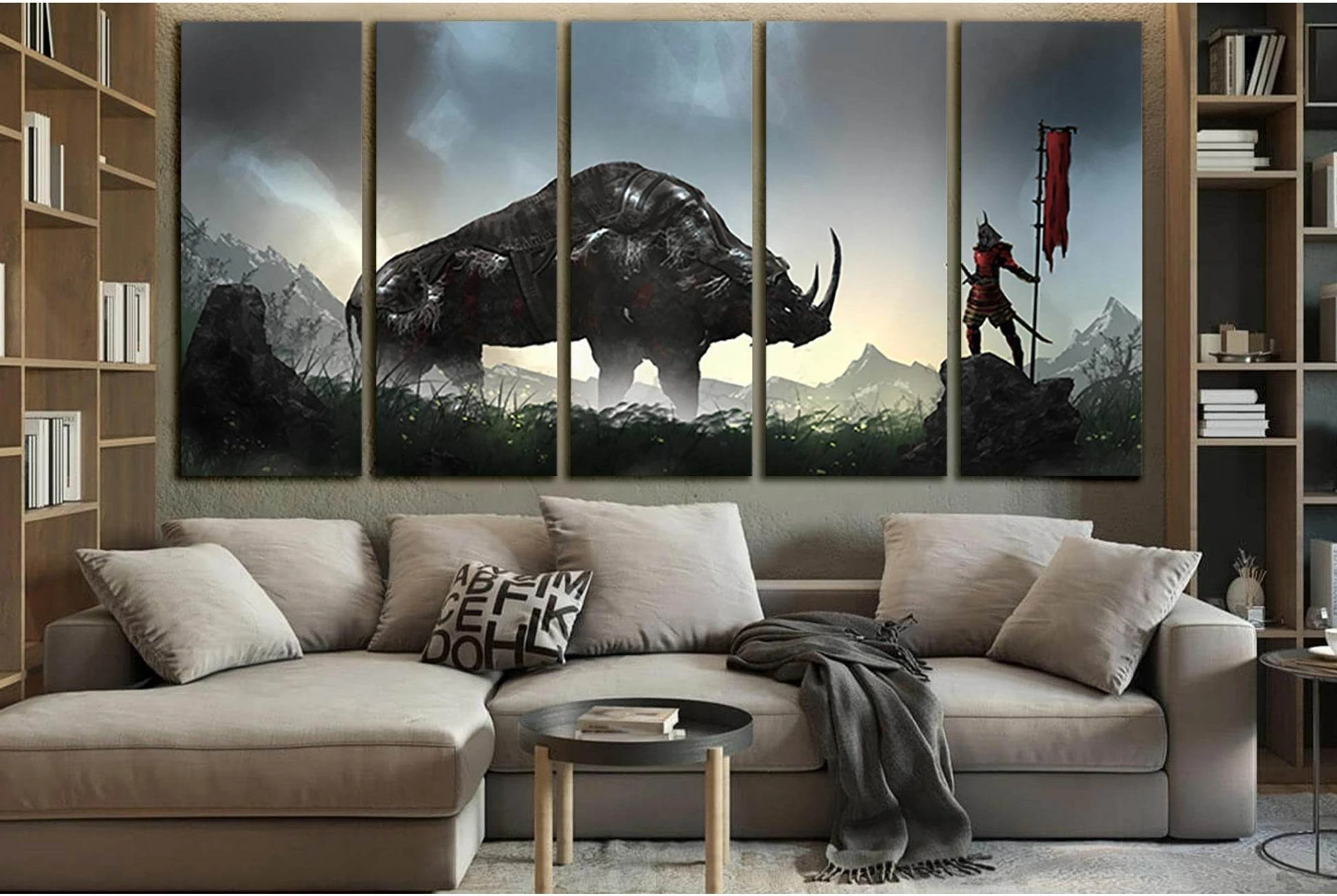 Fantasy Samurai And Rhino №SL1271 Ready to Hang Canvas Print - Zellart Canvas Prints 0new, ALL_Products, Fantasy And Sci Fi Wall Art