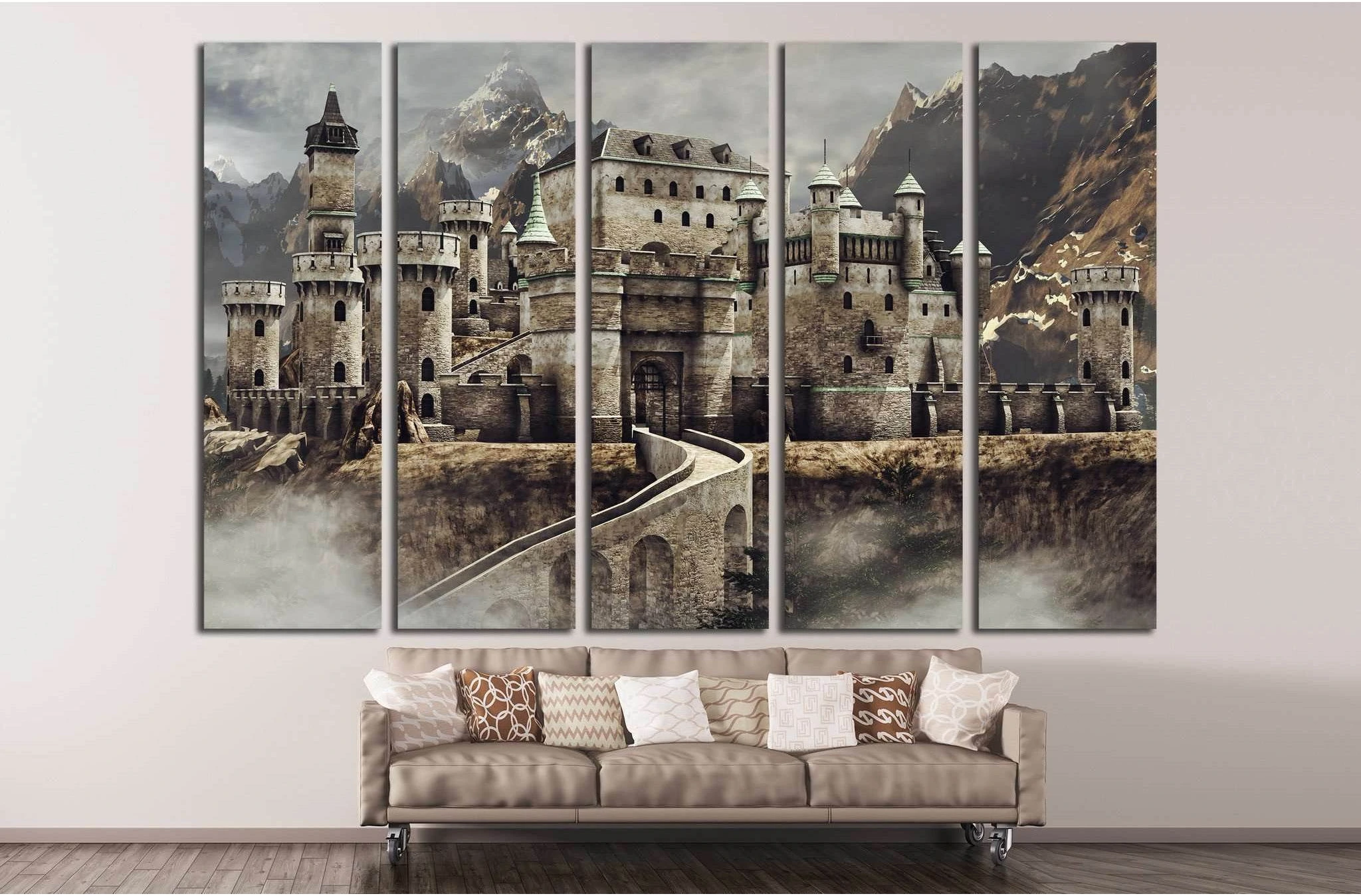 Fantasy stone caste with a bridge in the mountains №1800 Ready to Hang Canvas Print - Zellart Canvas Prints ALL_Products, s-1800