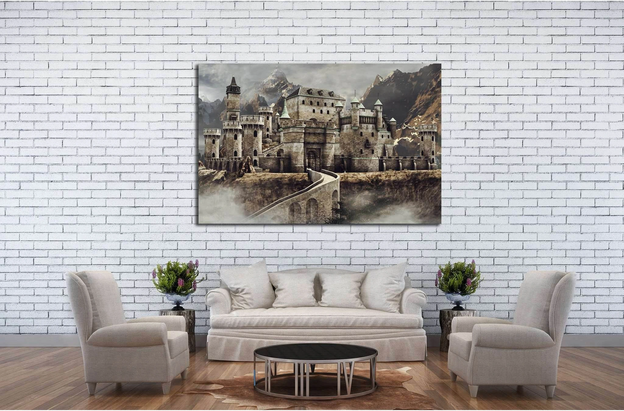 Fantasy stone caste with a bridge in the mountains №1800 Ready to Hang Canvas Print - Zellart Canvas Prints ALL_Products, s-1800