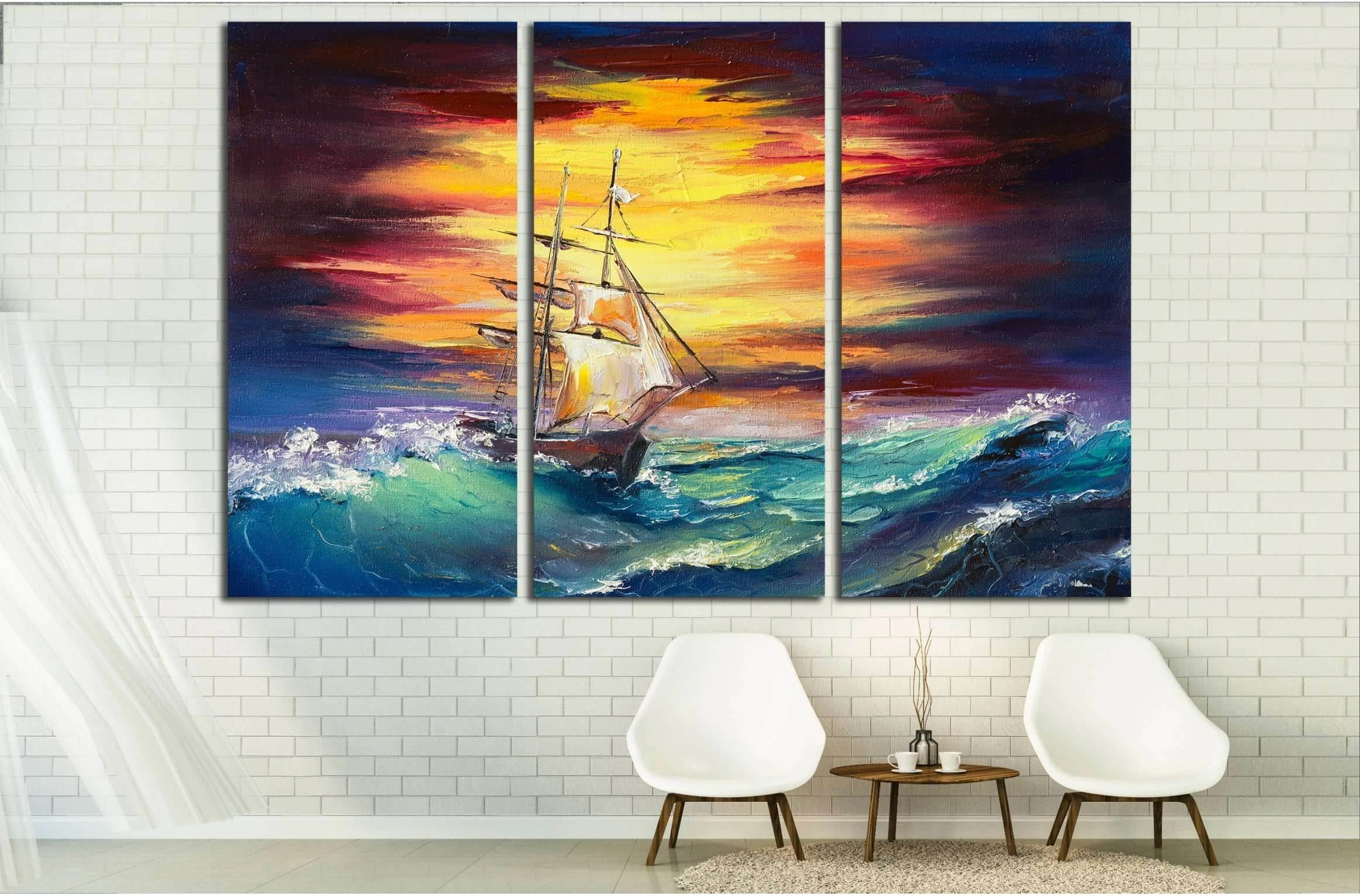 fantasy white sail ship fighting it's way through the storm №3232 Ready to Hang Canvas Print - Zellart Canvas Prints ALL_Products, s-3232