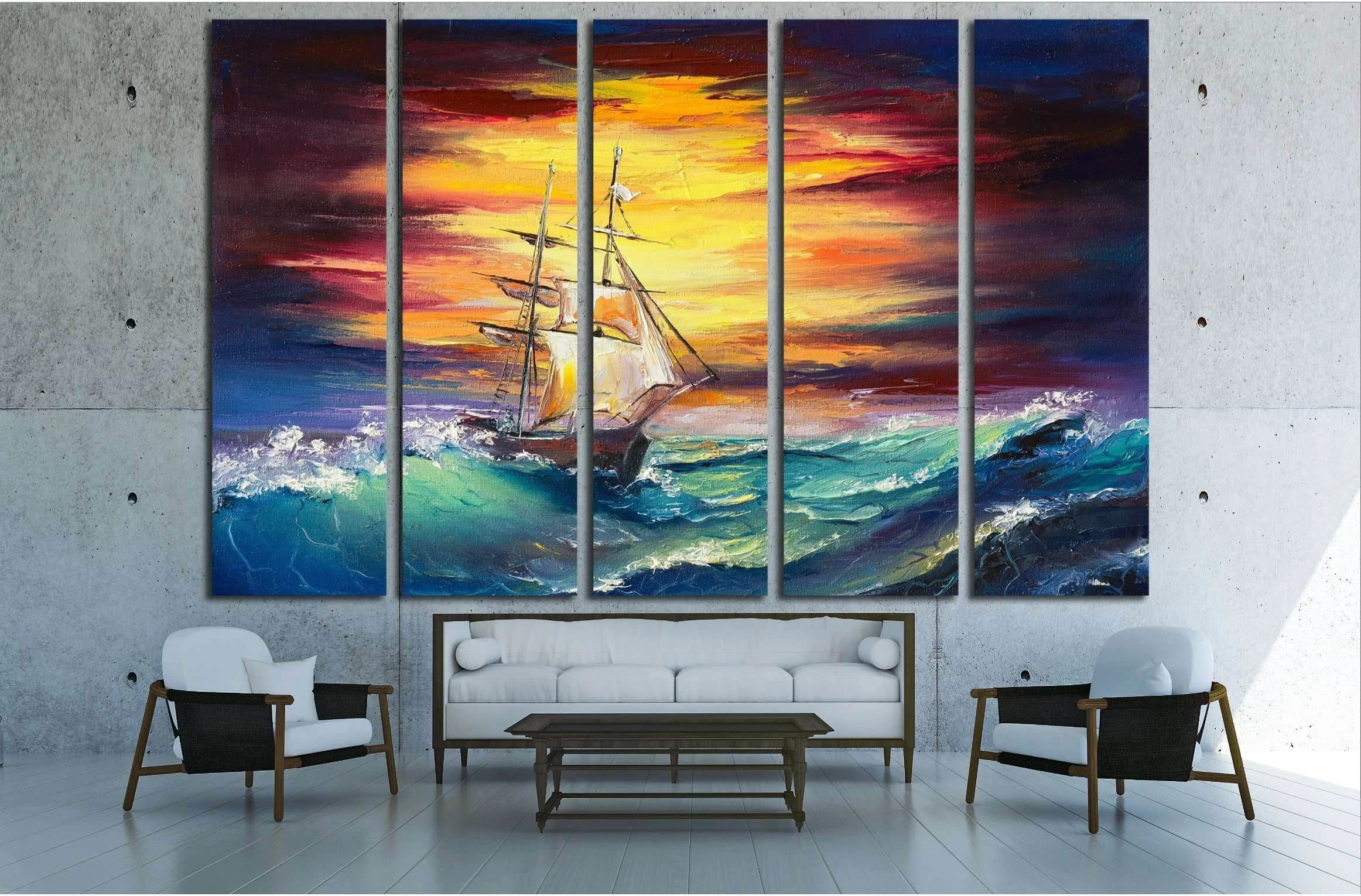 fantasy white sail ship fighting it's way through the storm №3232 Ready to Hang Canvas Print - Zellart Canvas Prints ALL_Products, s-3232