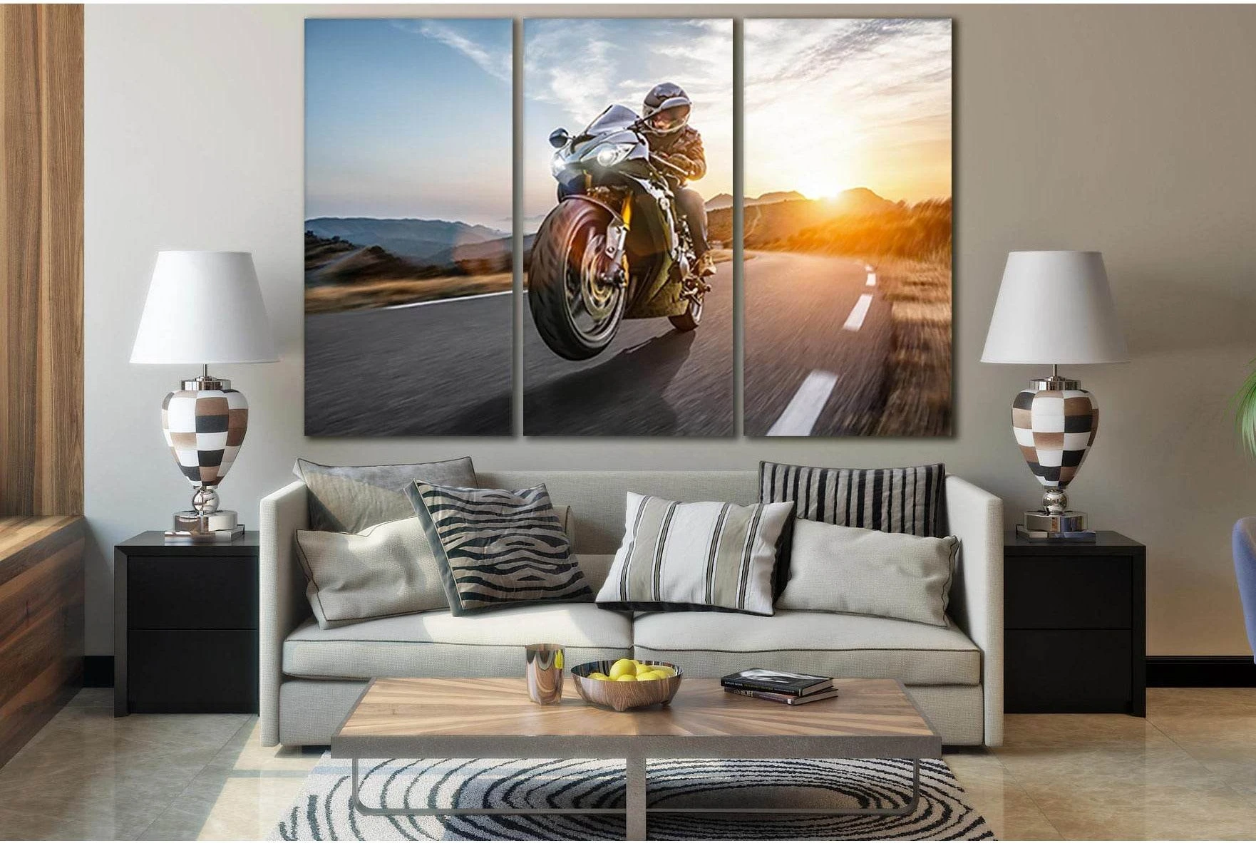 Fast Motorcycle On The Coast Road №SL757 Ready to Hang Canvas Print - Zellart Canvas Prints 0new, ALL_Products, Engine, Engines Wall Art