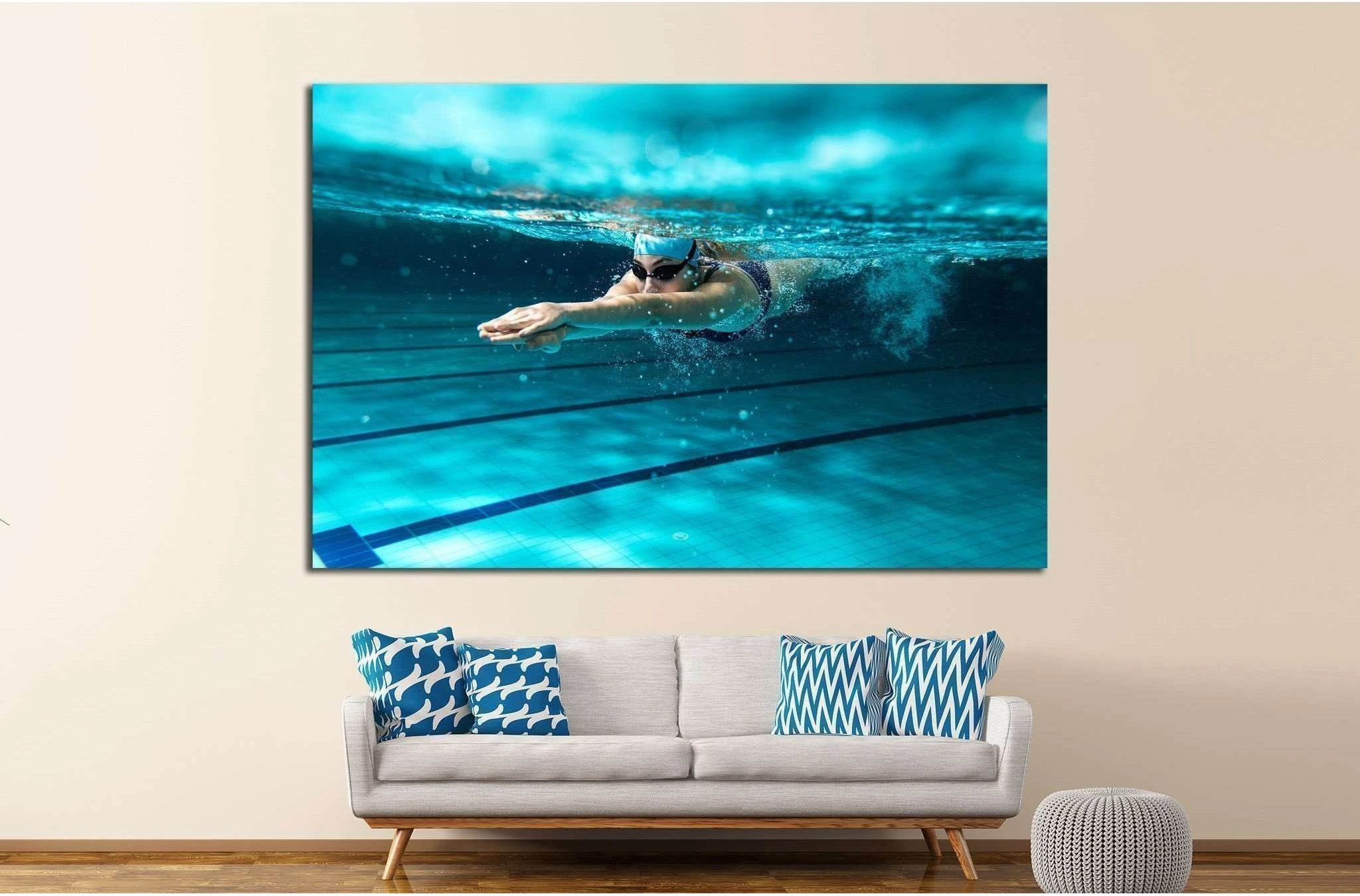 Female swimmer at the swimming pool №1378 Ready to Hang Canvas Print - Zellart Canvas Prints ALL_Products, s-1378