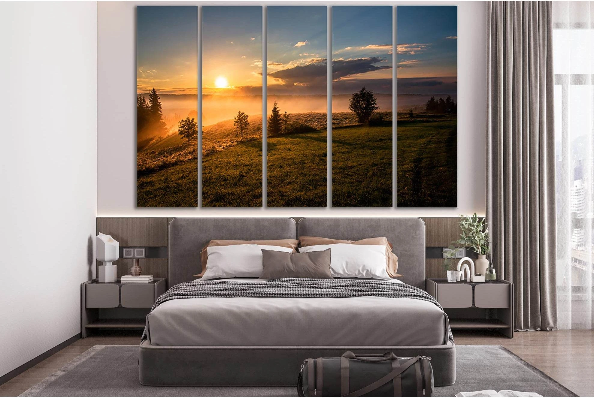 Field And Trees At Sunset №SL262 Ready to Hang Canvas Print - Zellart Canvas Prints 0new, ALL_Products, SUNRISE & SUNSET WALL ART