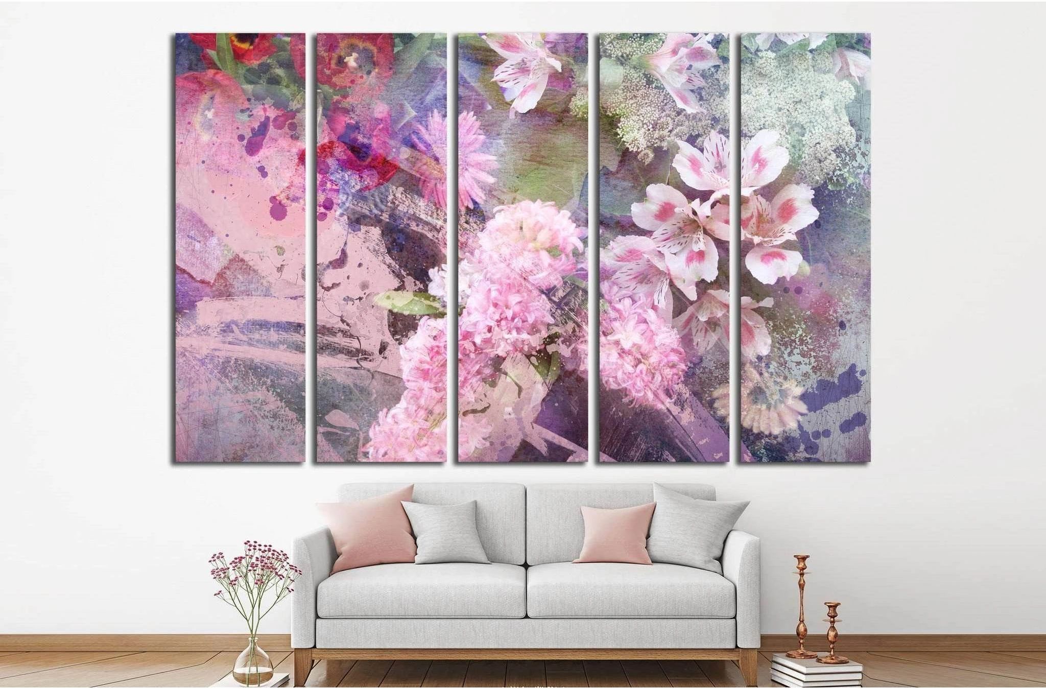 field flowers on paper texture, floral grunge №1347 Ready to Hang Canvas Print - Zellart Canvas Prints ALL_Products, s-1347