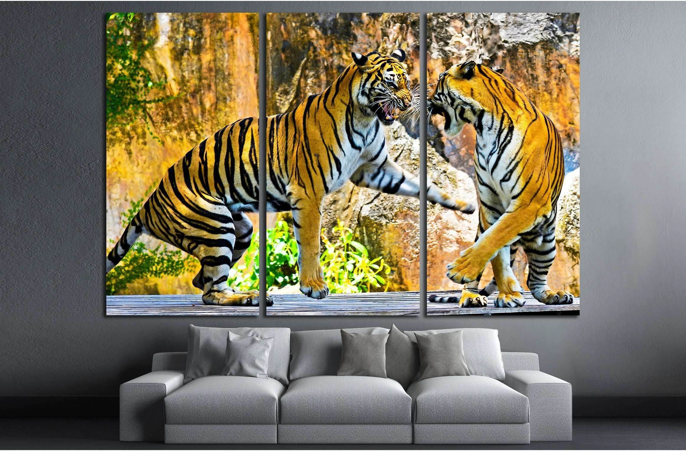 fight tigers №2806 Ready to Hang Canvas Print - Zellart Canvas Prints ALL_Products, s-2806, Tiger