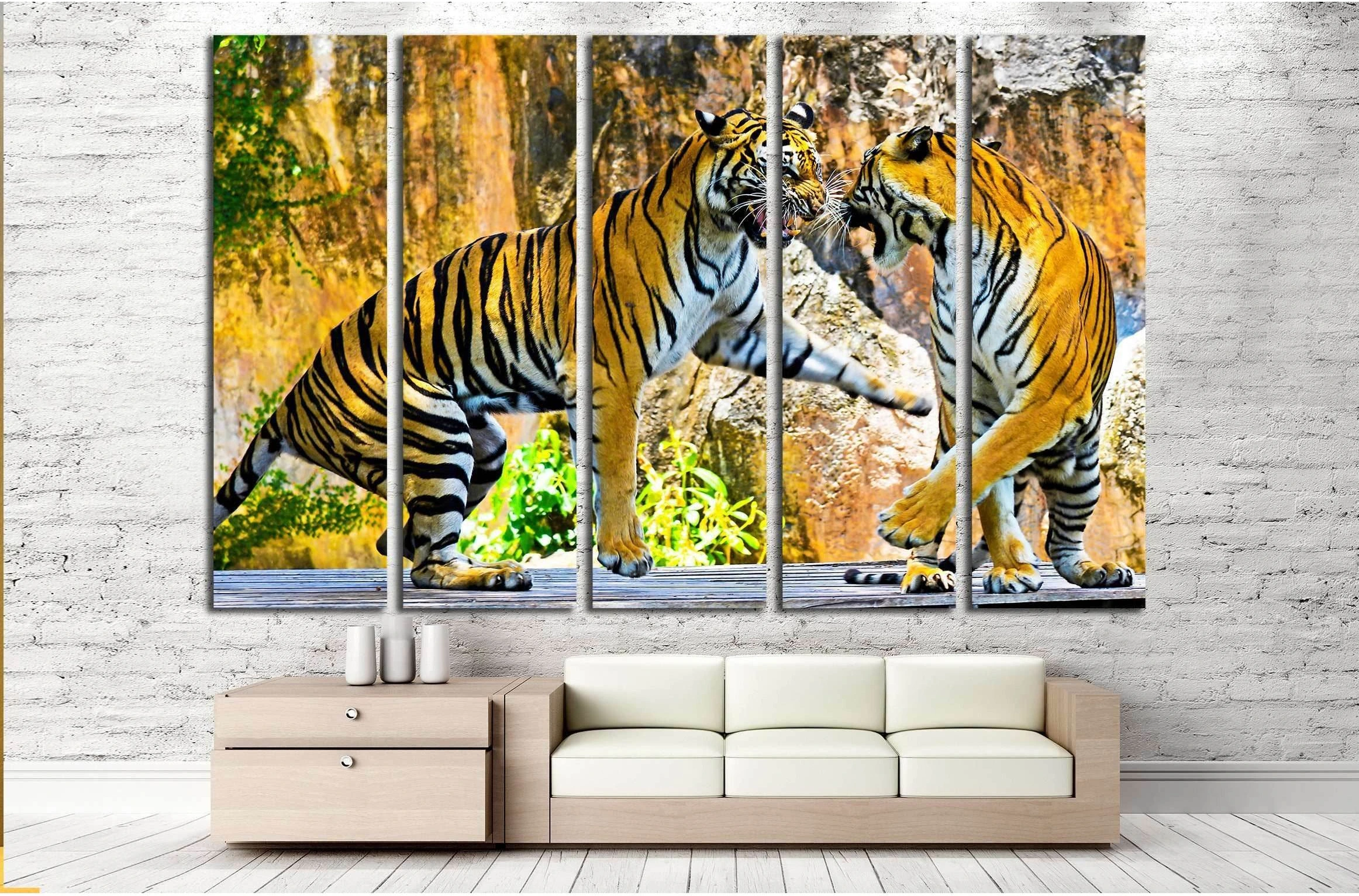 fight tigers №2806 Ready to Hang Canvas Print - Zellart Canvas Prints ALL_Products, s-2806, Tiger