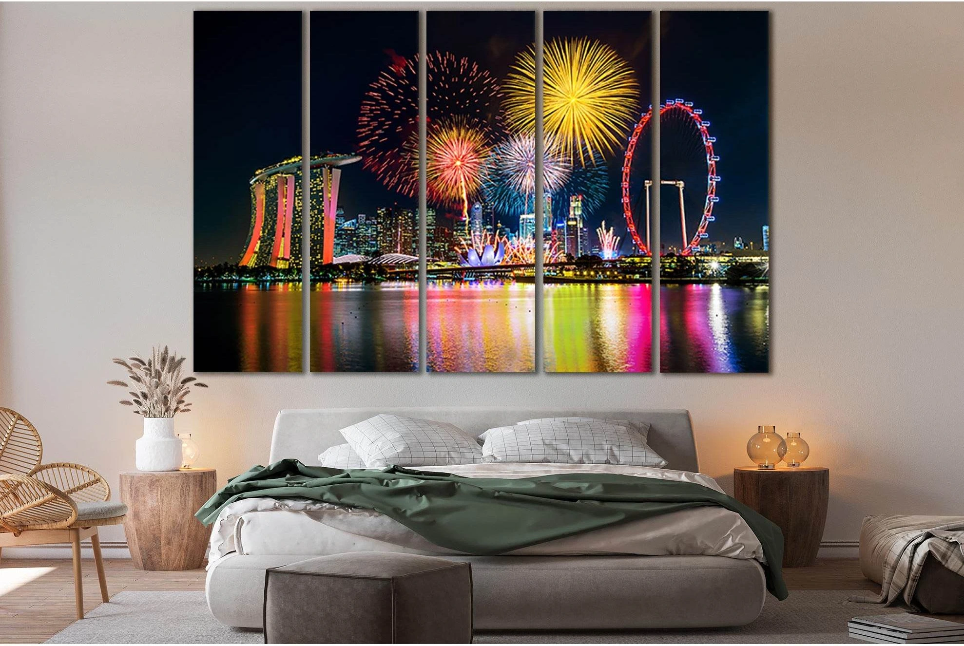 Fireworks In Singapore №SL370 Ready to Hang Canvas Print - Zellart Canvas Prints 0new, ALL_Products, Cityscapes & Skylines