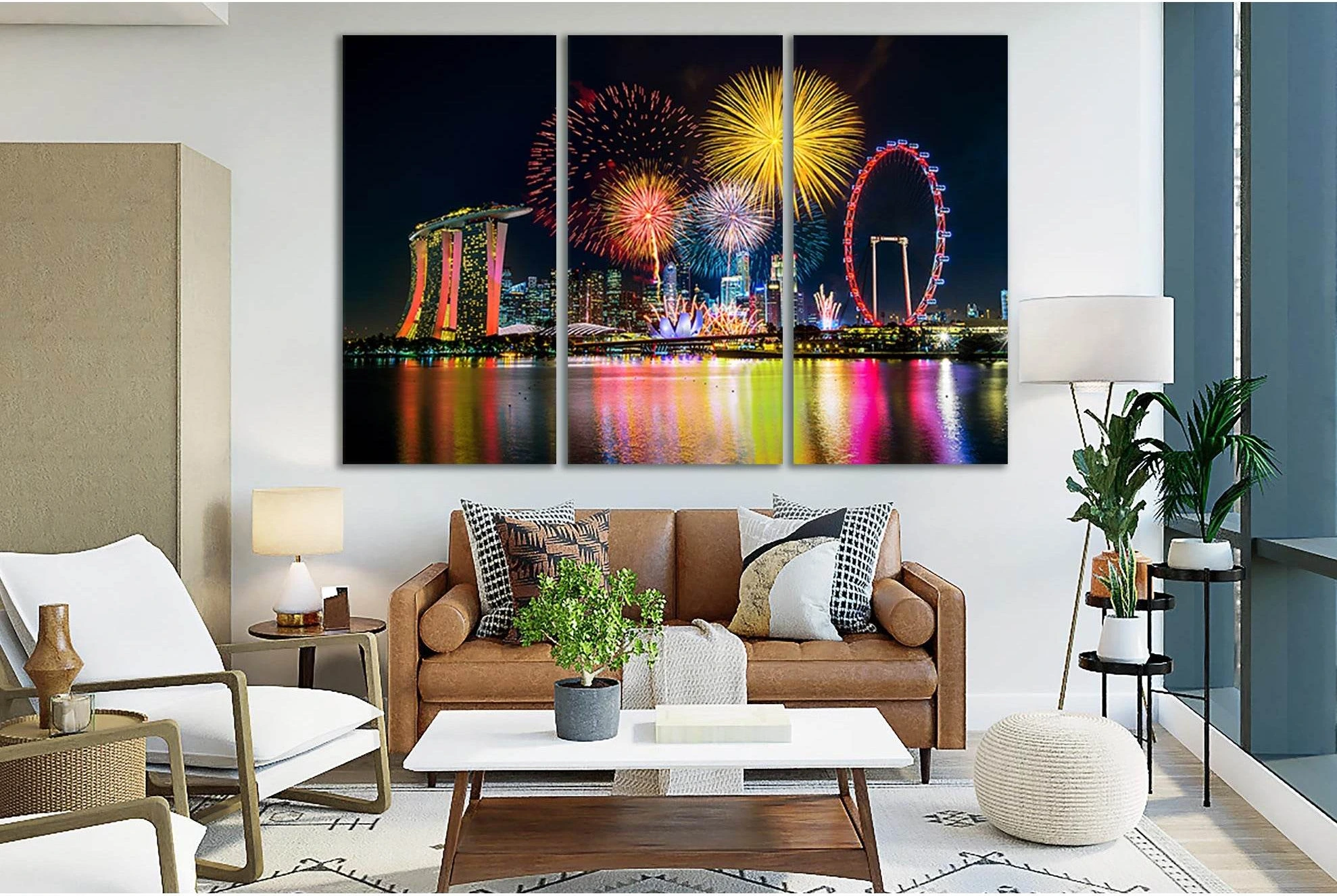 Fireworks In Singapore №SL370 Ready to Hang Canvas Print - Zellart Canvas Prints 0new, ALL_Products, Cityscapes & Skylines