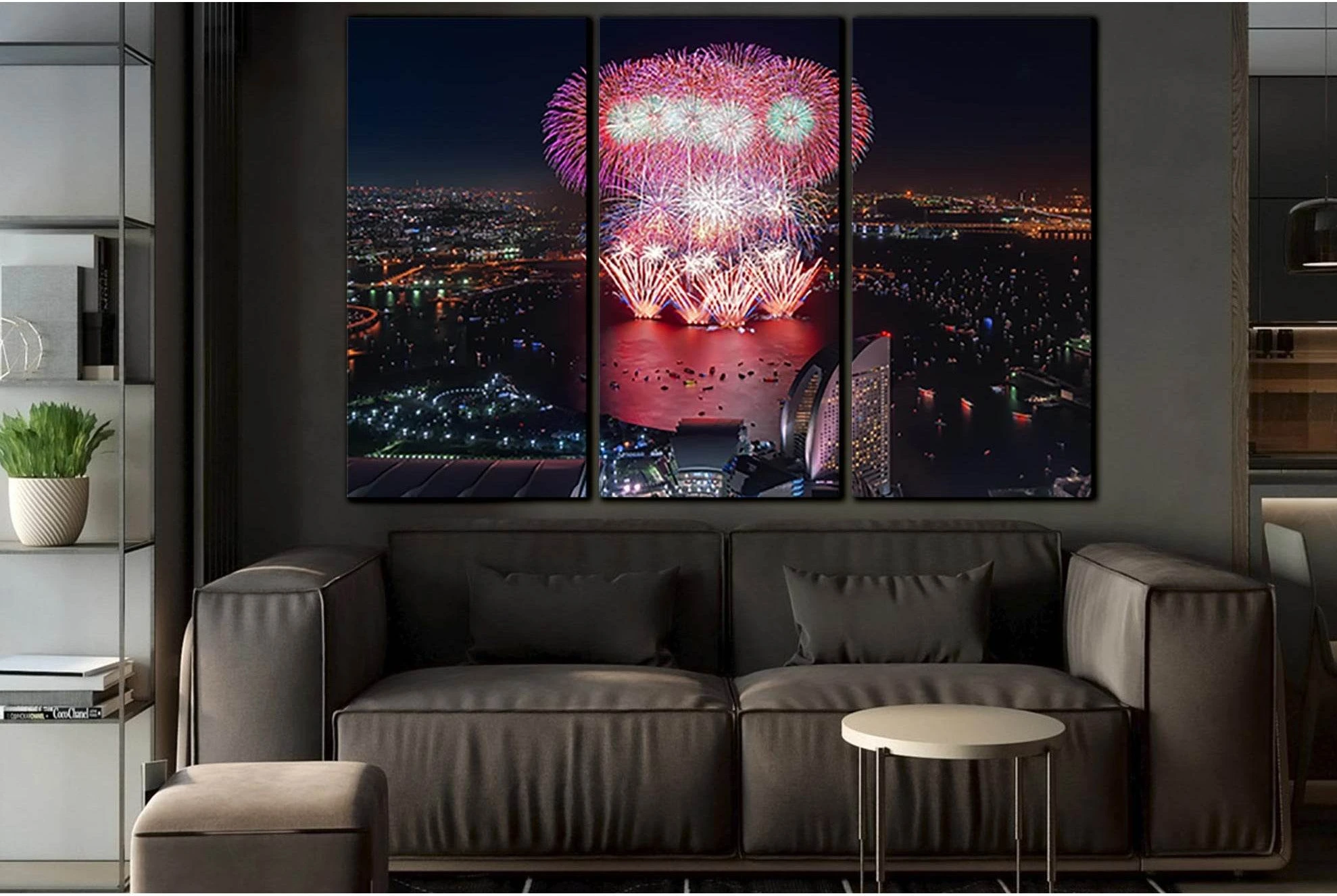 Fireworks In Yokohama Japan №SL1463 Ready to Hang Canvas Print - Zellart Canvas Prints 0new, ALL_Products, CITYSCAPES & SKYLINES