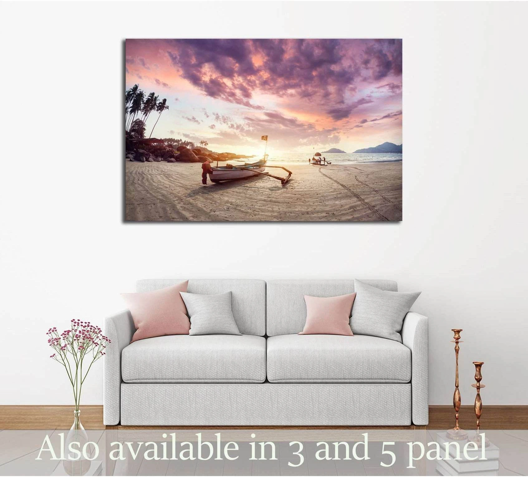 Fisherman boat on the tropical beach at sunset of Dreamy Palolem beach in Goa, India №3110 Ready to Hang Canvas Print - Zellart Canvas Prints ALL_Products, s-3110