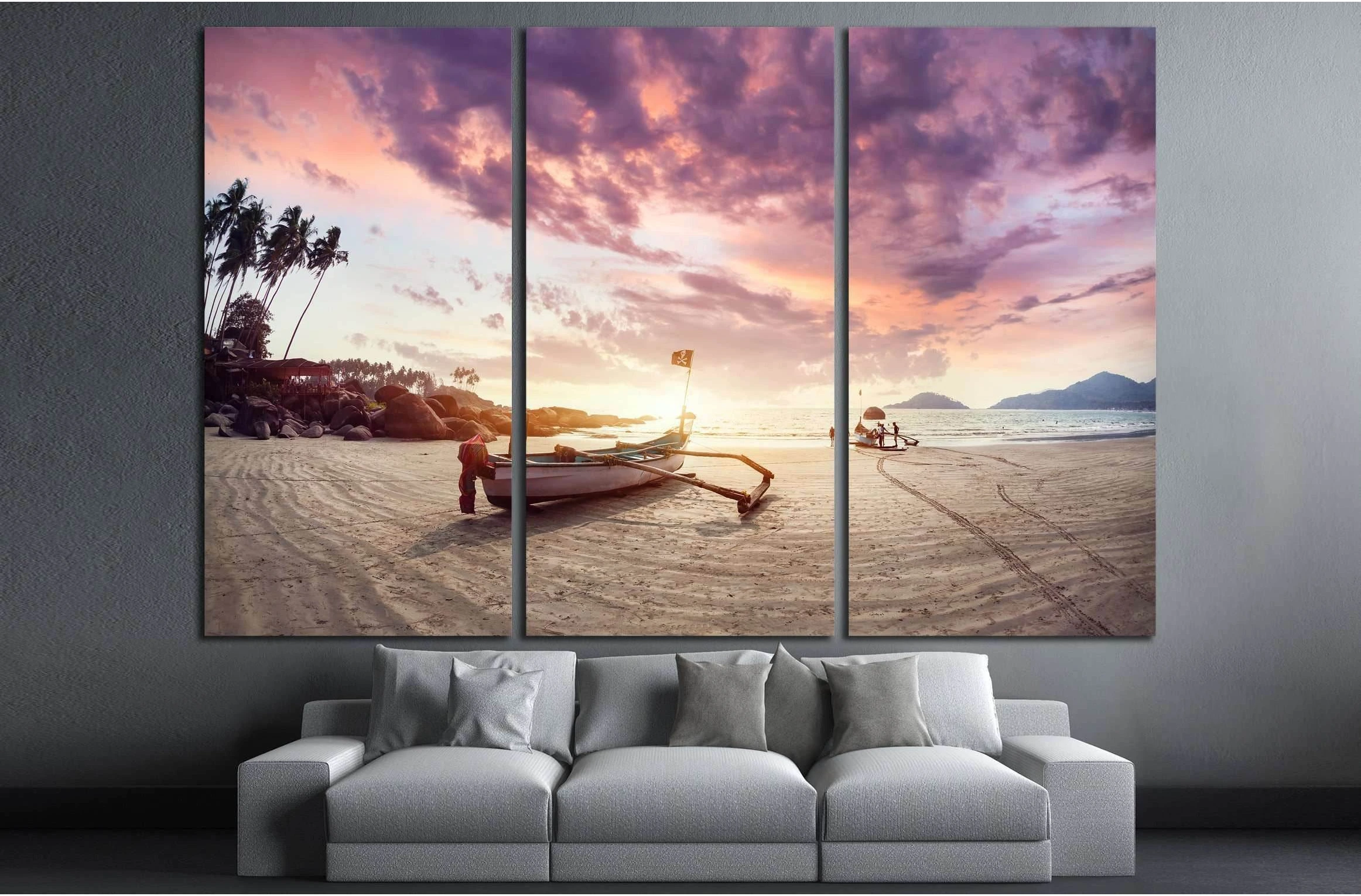 Fisherman boat on the tropical beach at sunset of Dreamy Palolem beach in Goa, India №3110 Ready to Hang Canvas Print - Zellart Canvas Prints ALL_Products, s-3110