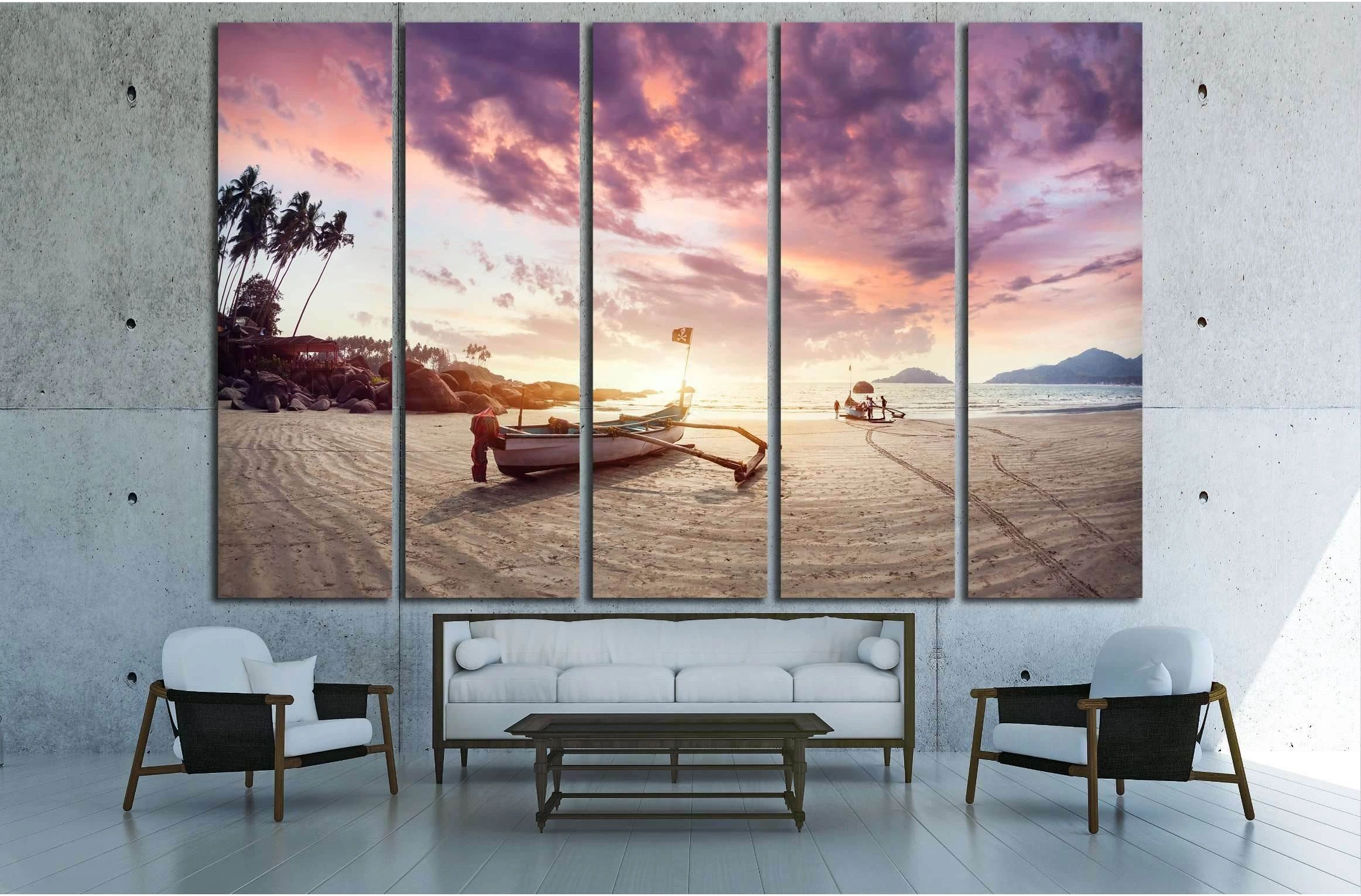 Fisherman boat on the tropical beach at sunset of Dreamy Palolem beach in Goa, India №3110 Ready to Hang Canvas Print - Zellart Canvas Prints ALL_Products, s-3110